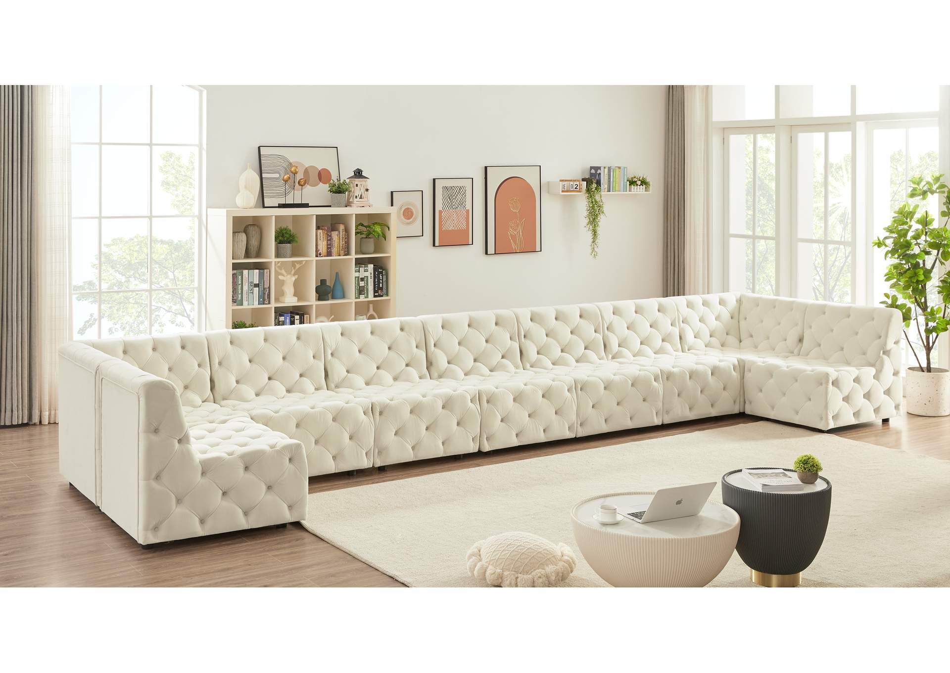 Tuft Cream Velvet Modular Sectional,Meridian Furniture