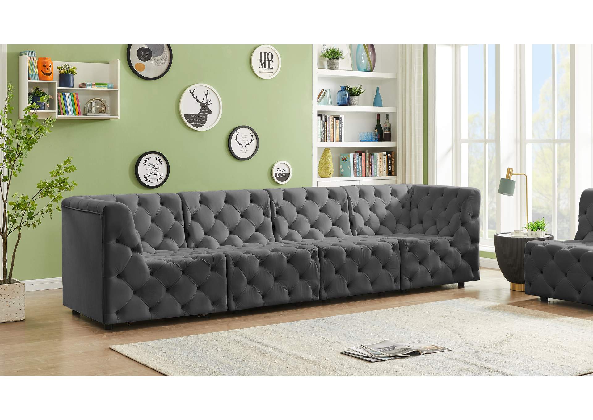 Tuft Grey Velvet Modular Sofa,Meridian Furniture