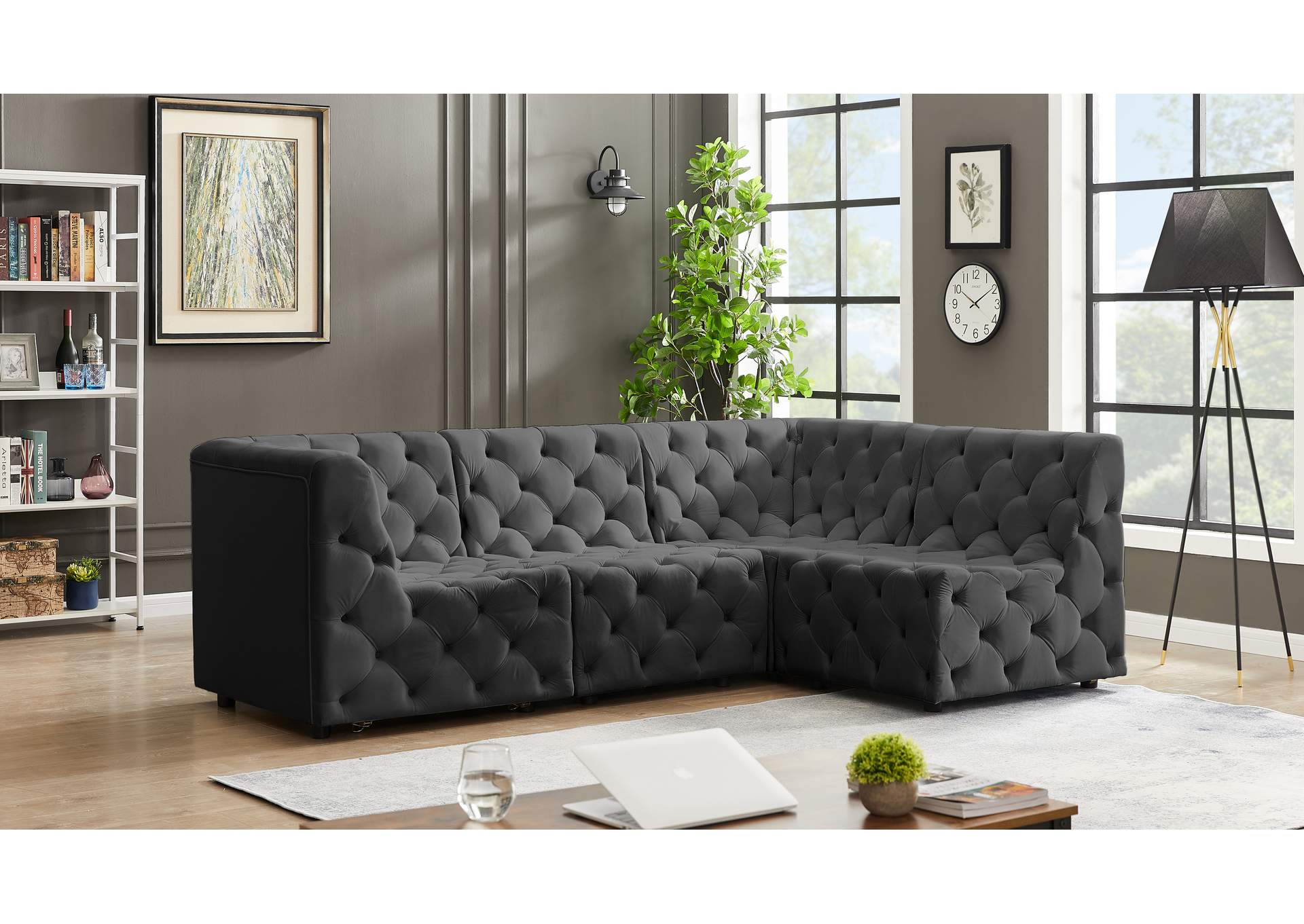 Tuft Grey Velvet Modular Sectional,Meridian Furniture