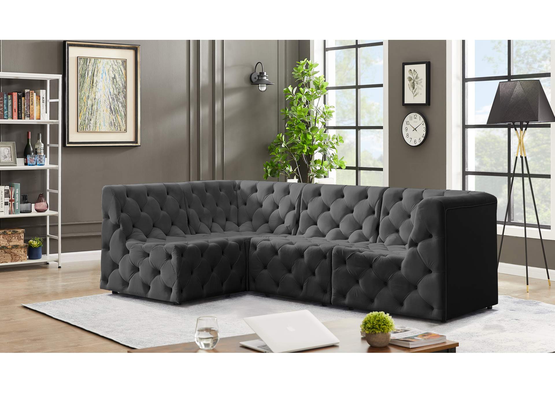 Tuft Grey Velvet Modular Sectional,Meridian Furniture