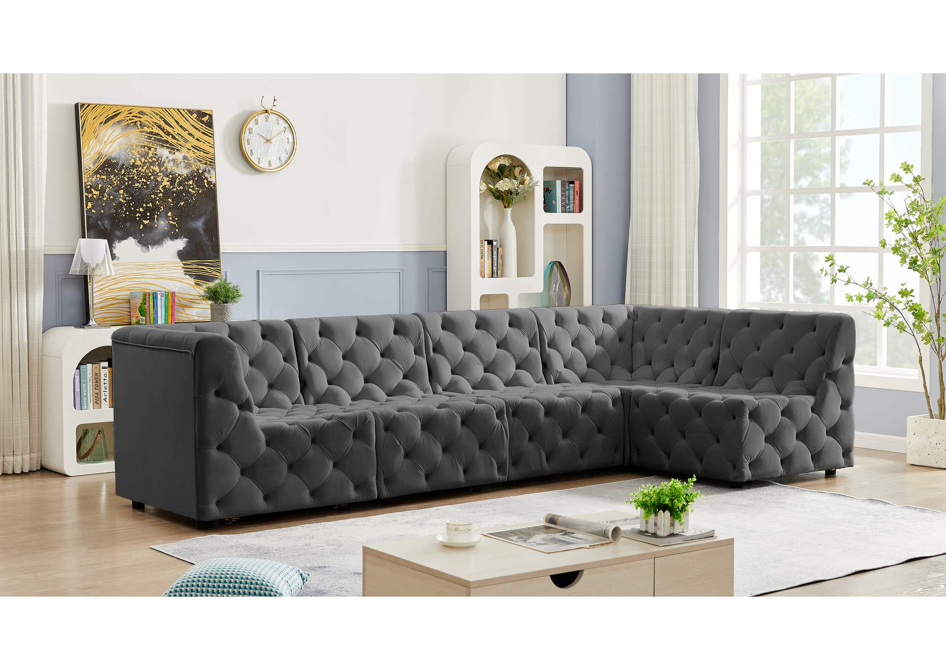 Tuft Grey Velvet Modular Sectional,Meridian Furniture