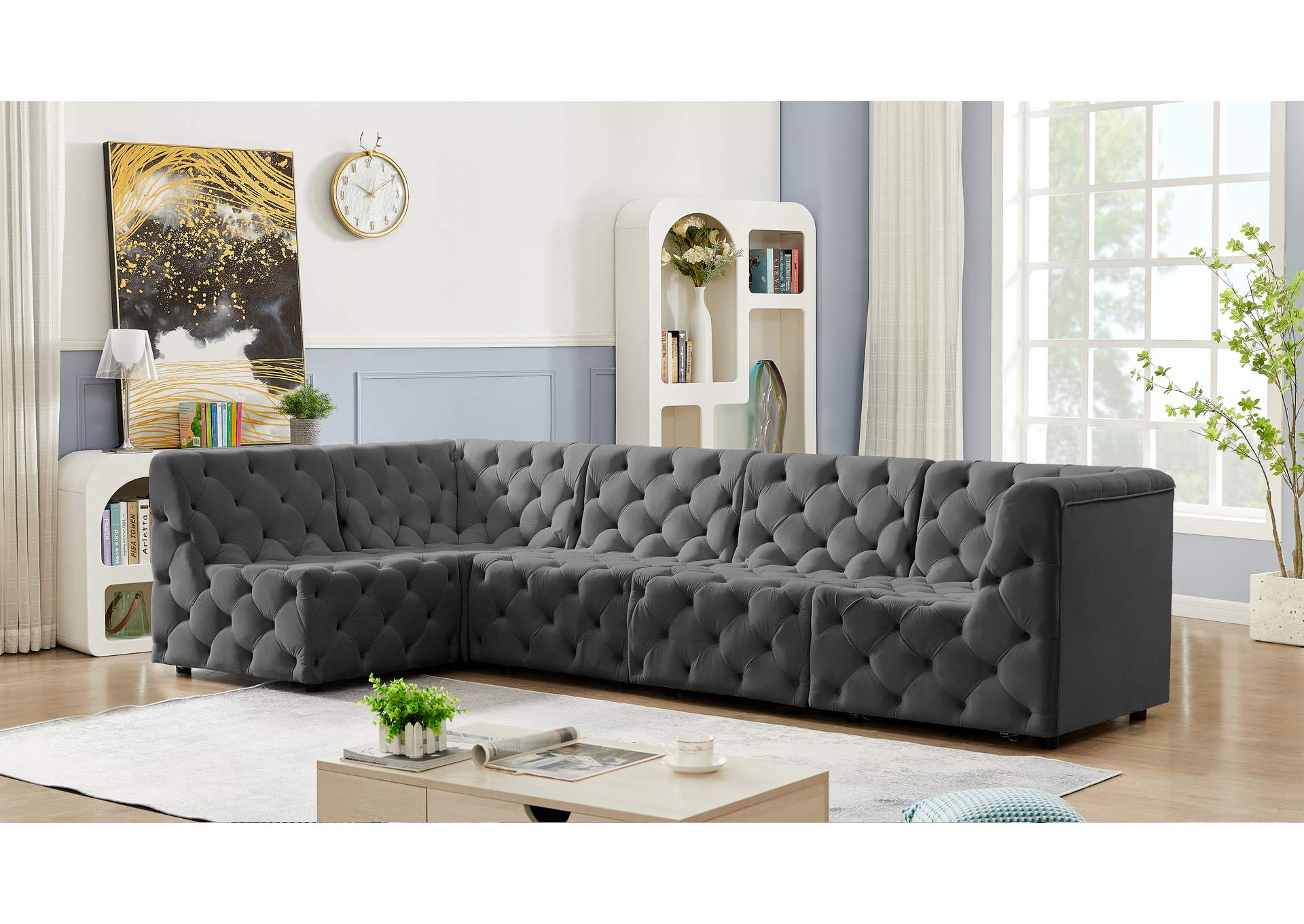 Tuft Grey Velvet Modular Sectional,Meridian Furniture