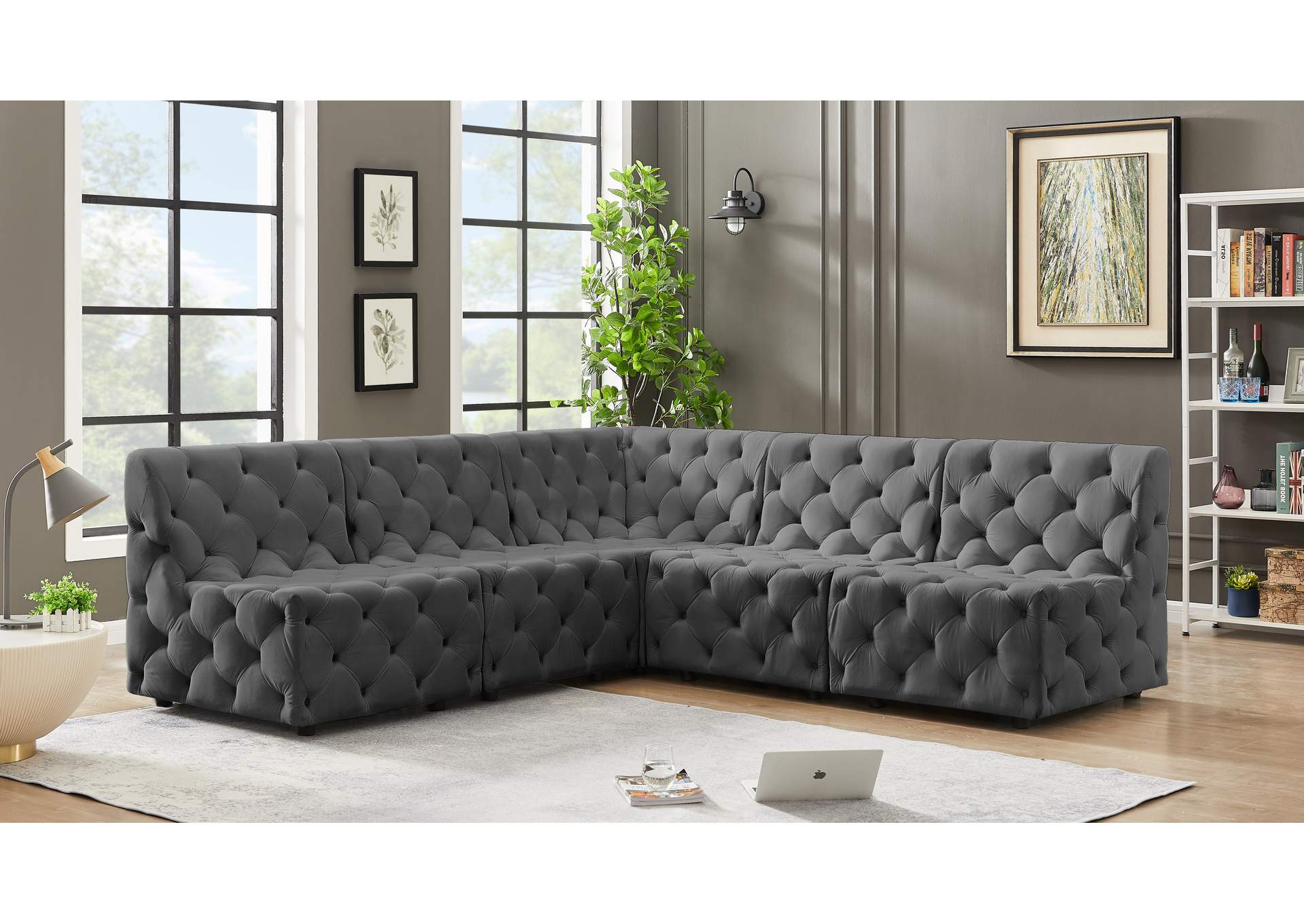 Tuft Grey Velvet Modular Sectional,Meridian Furniture