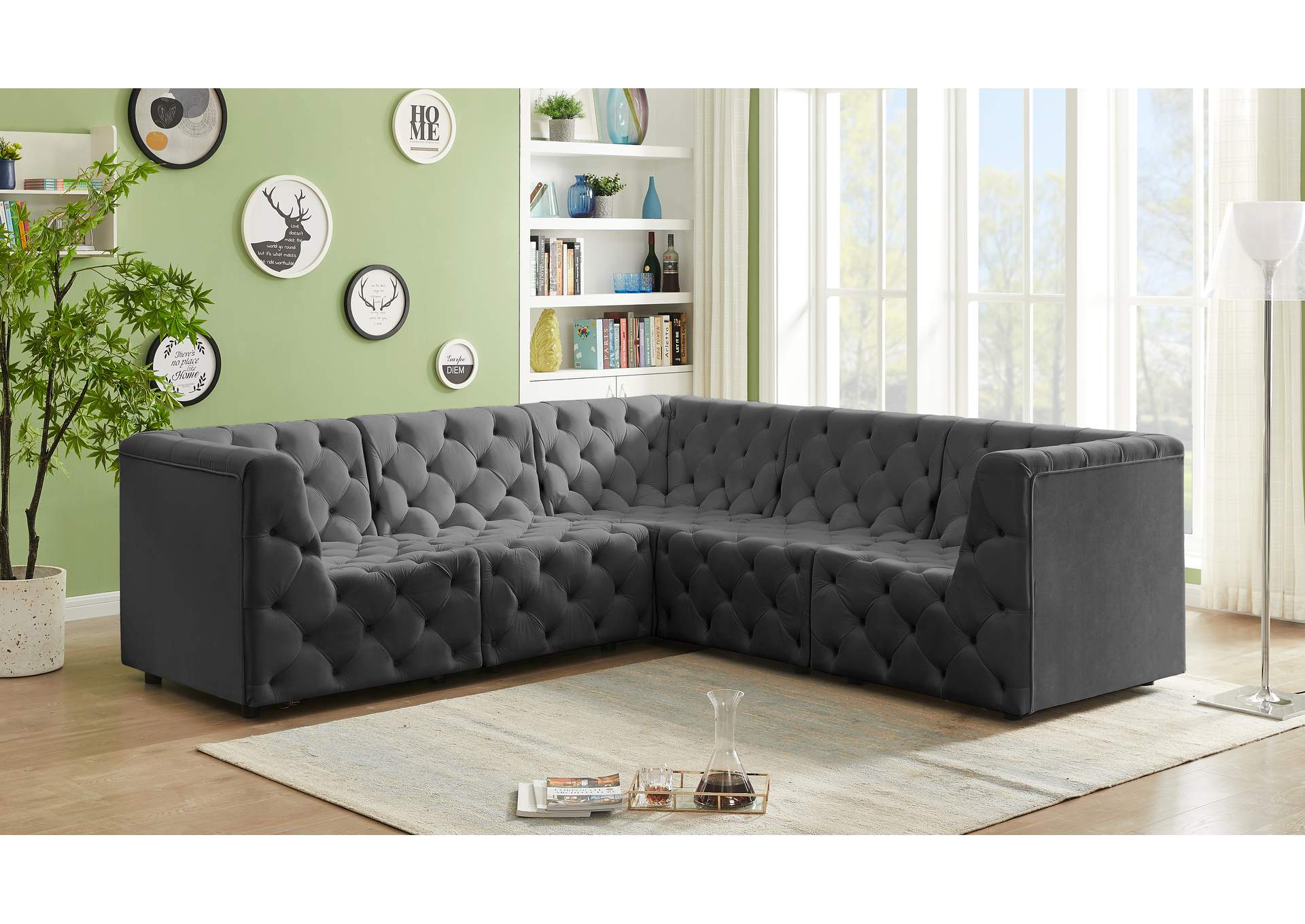 Tuft Grey Velvet Modular Sectional,Meridian Furniture