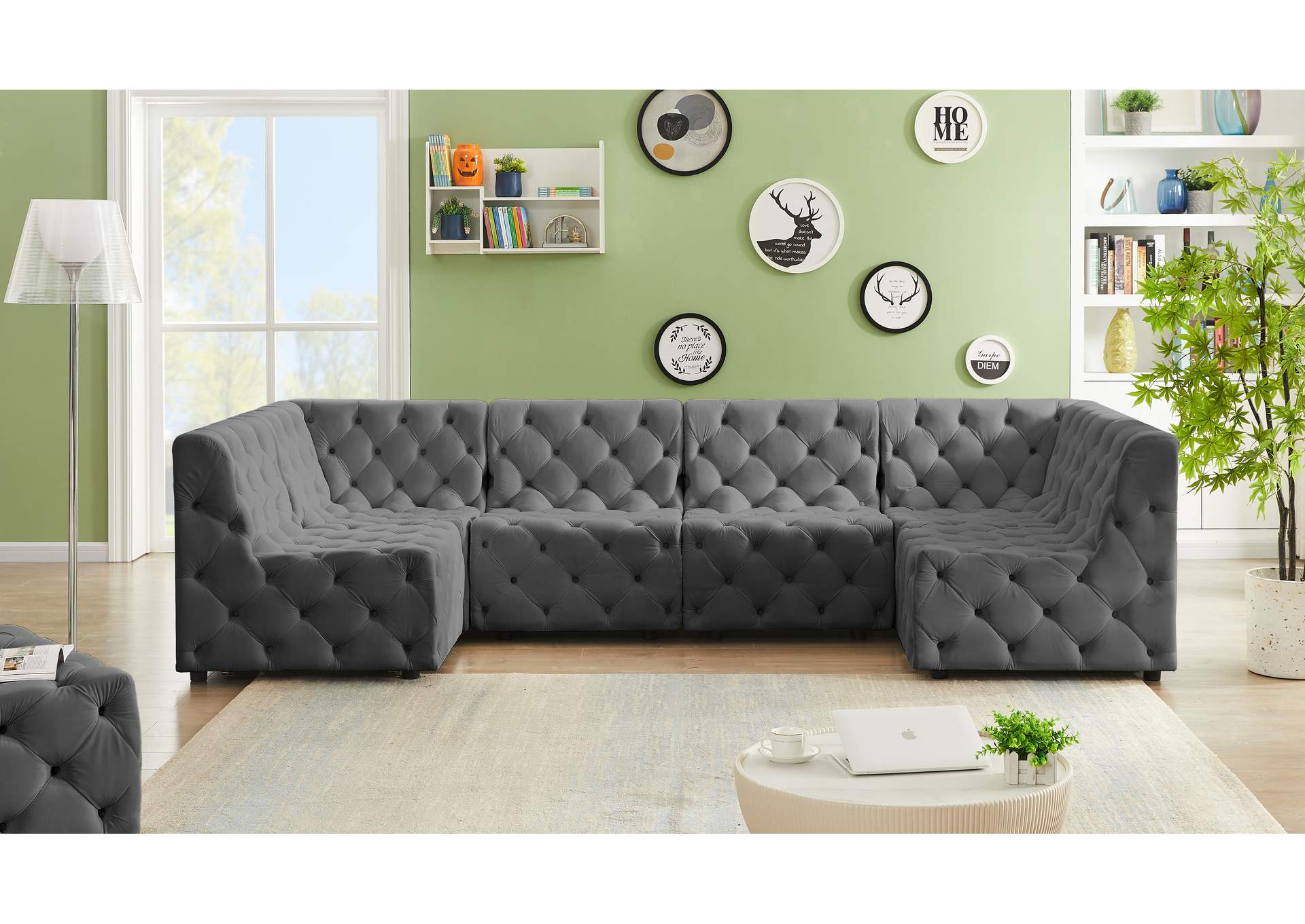 Tuft Grey Velvet Modular Sectional,Meridian Furniture