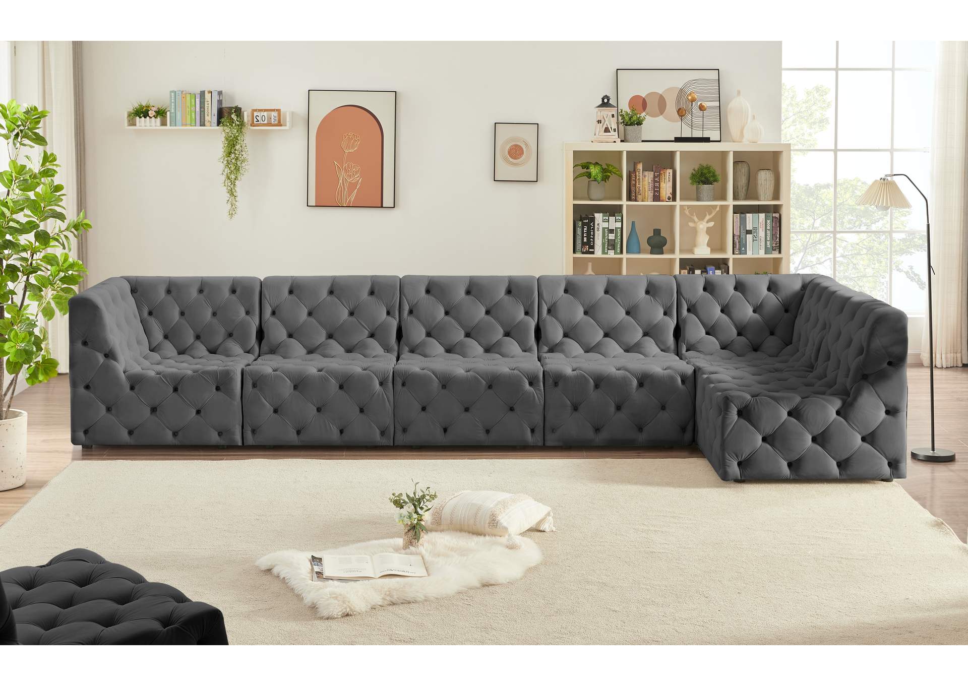 Tuft Grey Velvet Modular Sectional,Meridian Furniture