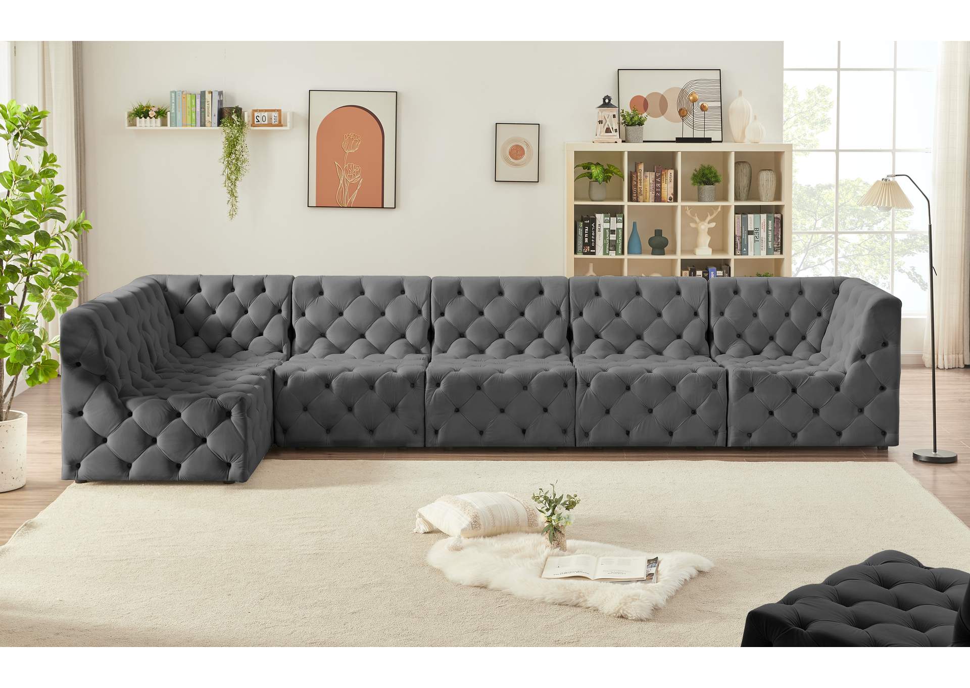 Tuft Grey Velvet Modular Sectional,Meridian Furniture