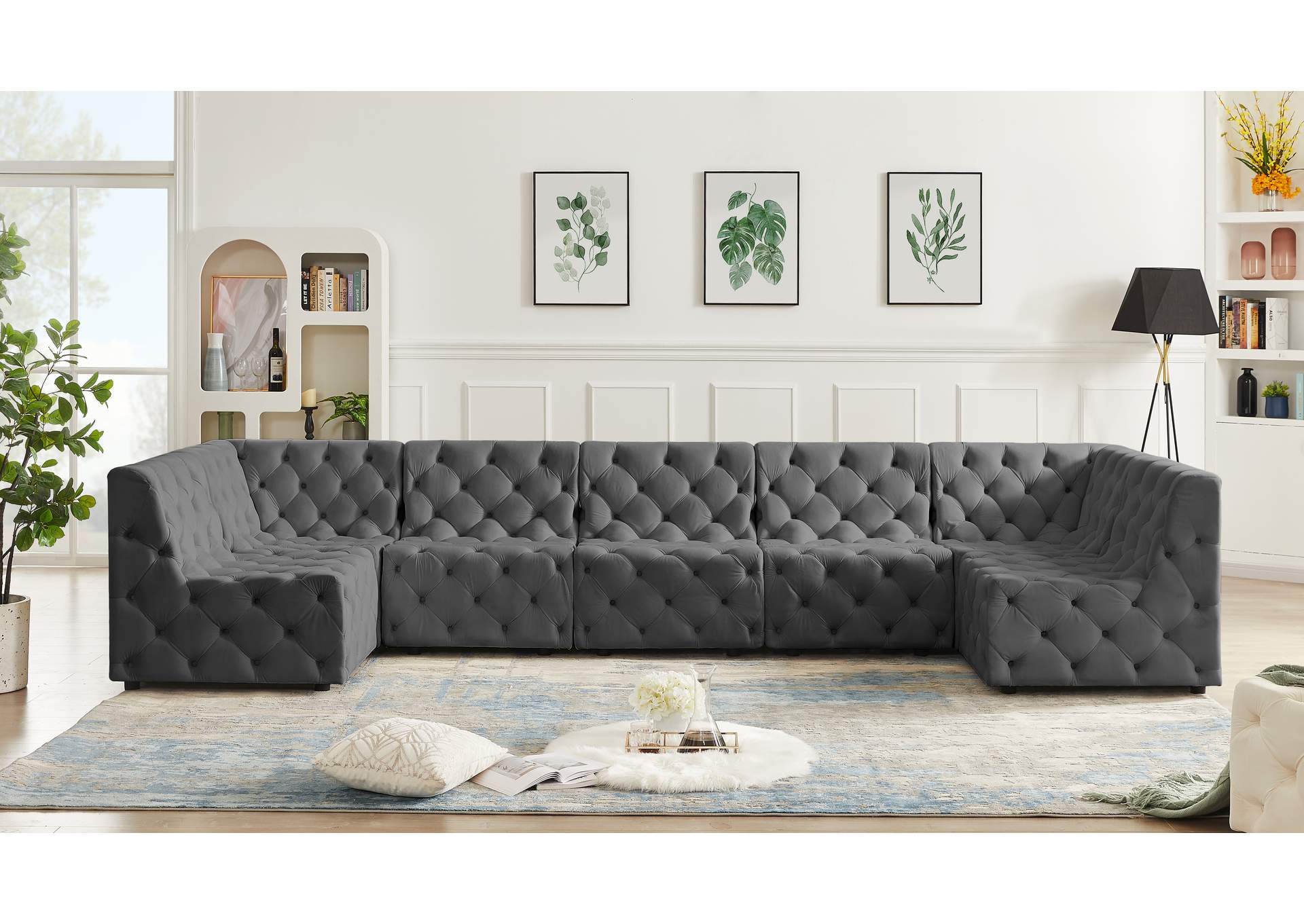 Tuft Grey Velvet Modular Sectional,Meridian Furniture