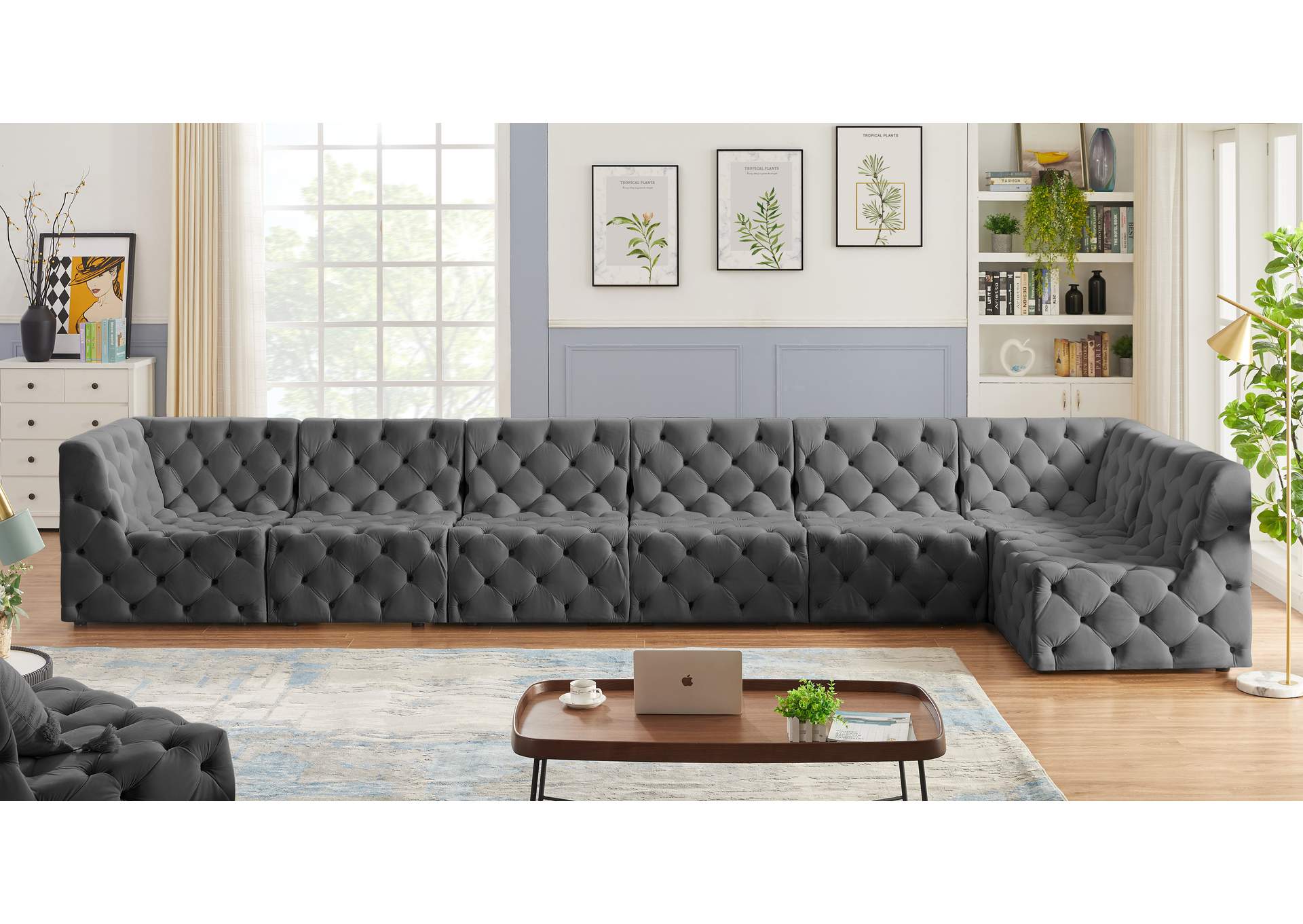 Tuft Grey Velvet Modular Sectional,Meridian Furniture