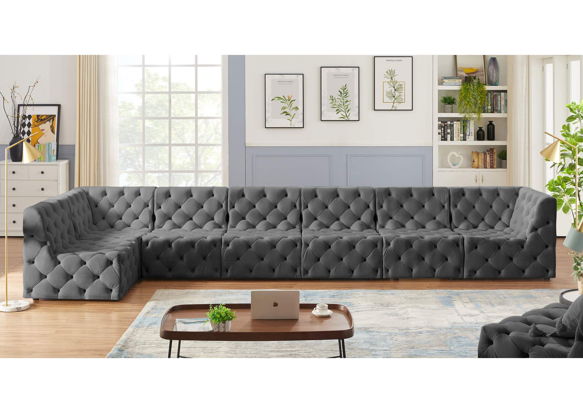 Tuft Grey Velvet Modular Sectional,Meridian Furniture