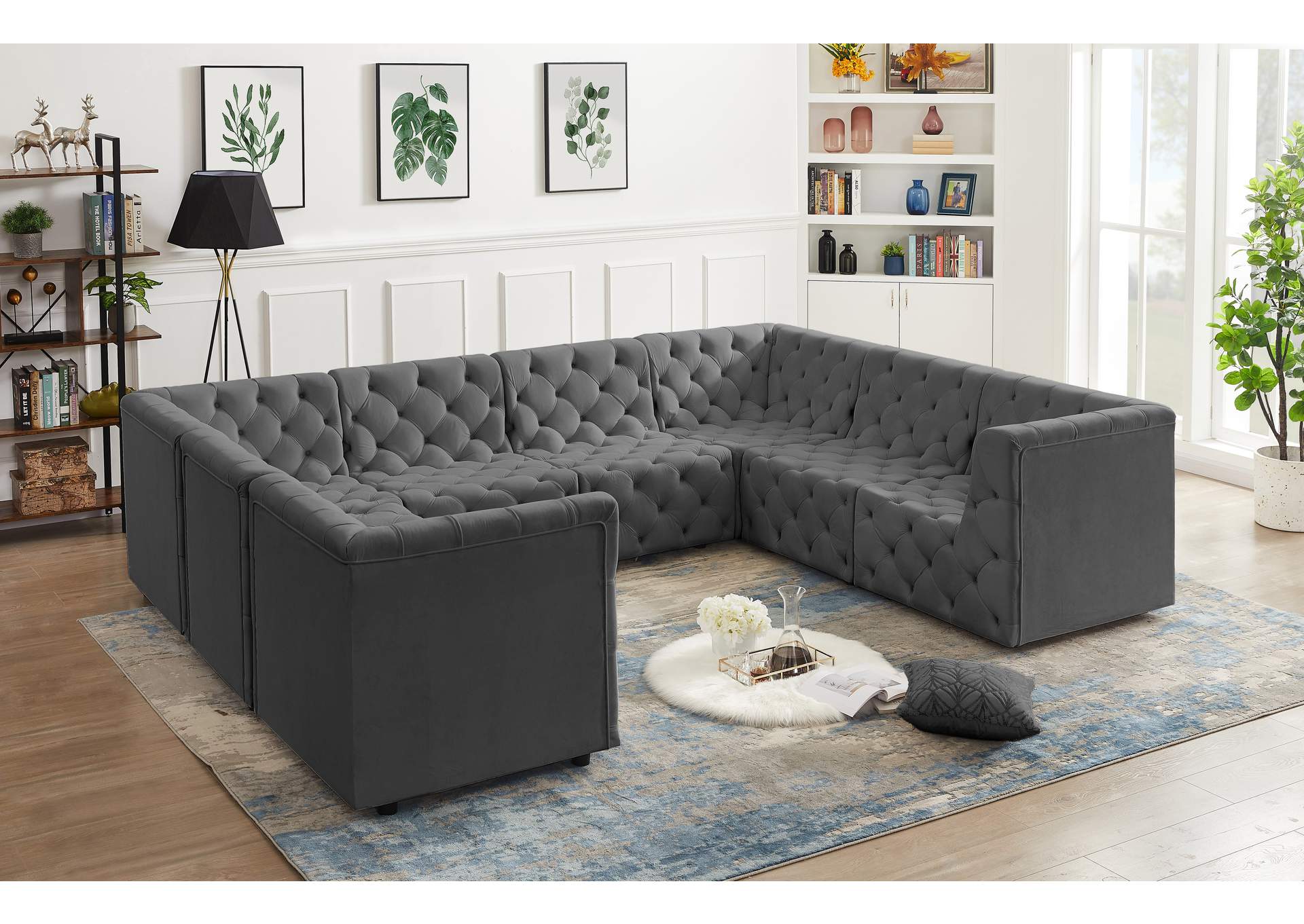 Tuft Grey Velvet Modular Sectional,Meridian Furniture