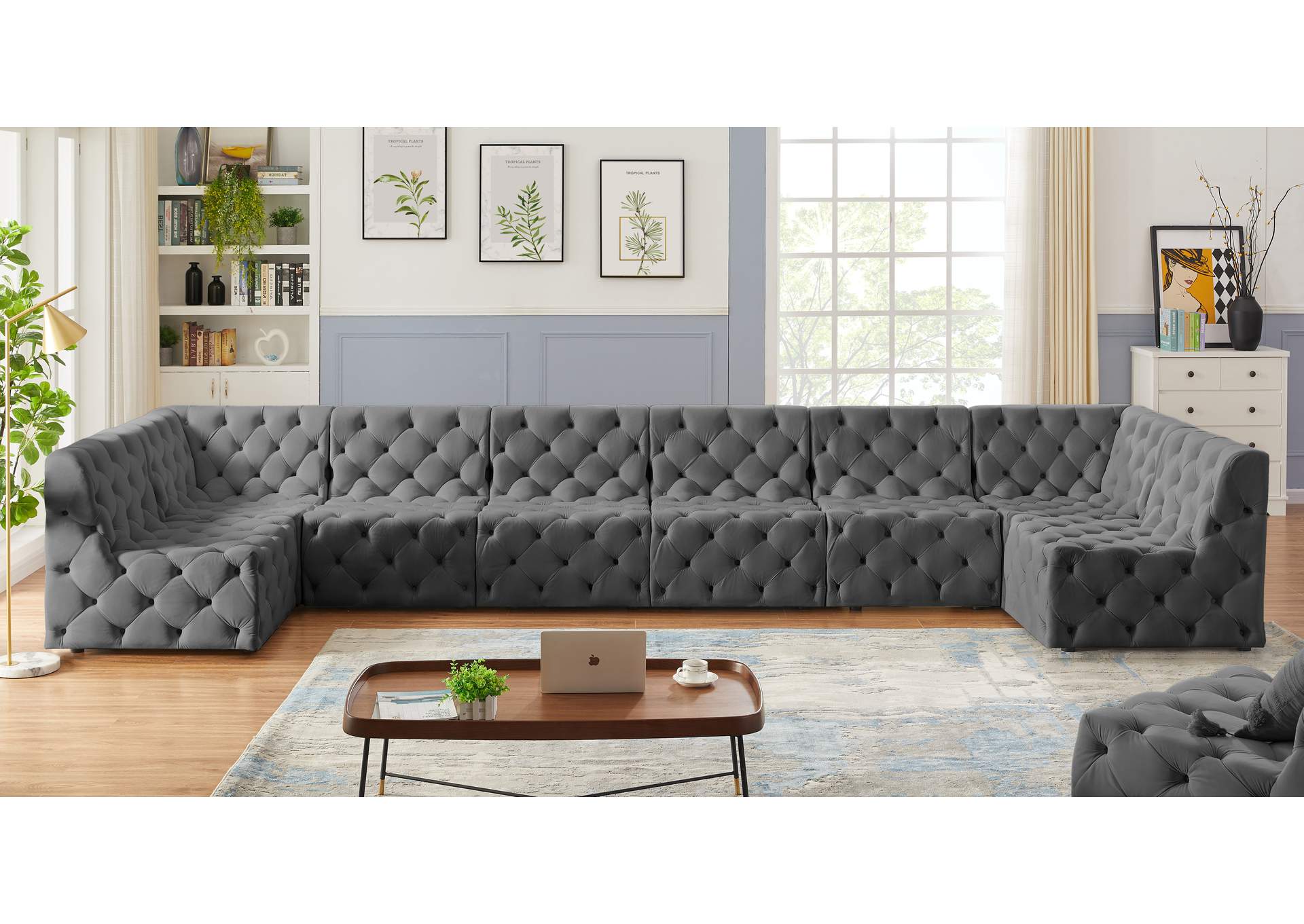 Tuft Grey Velvet Modular Sectional,Meridian Furniture