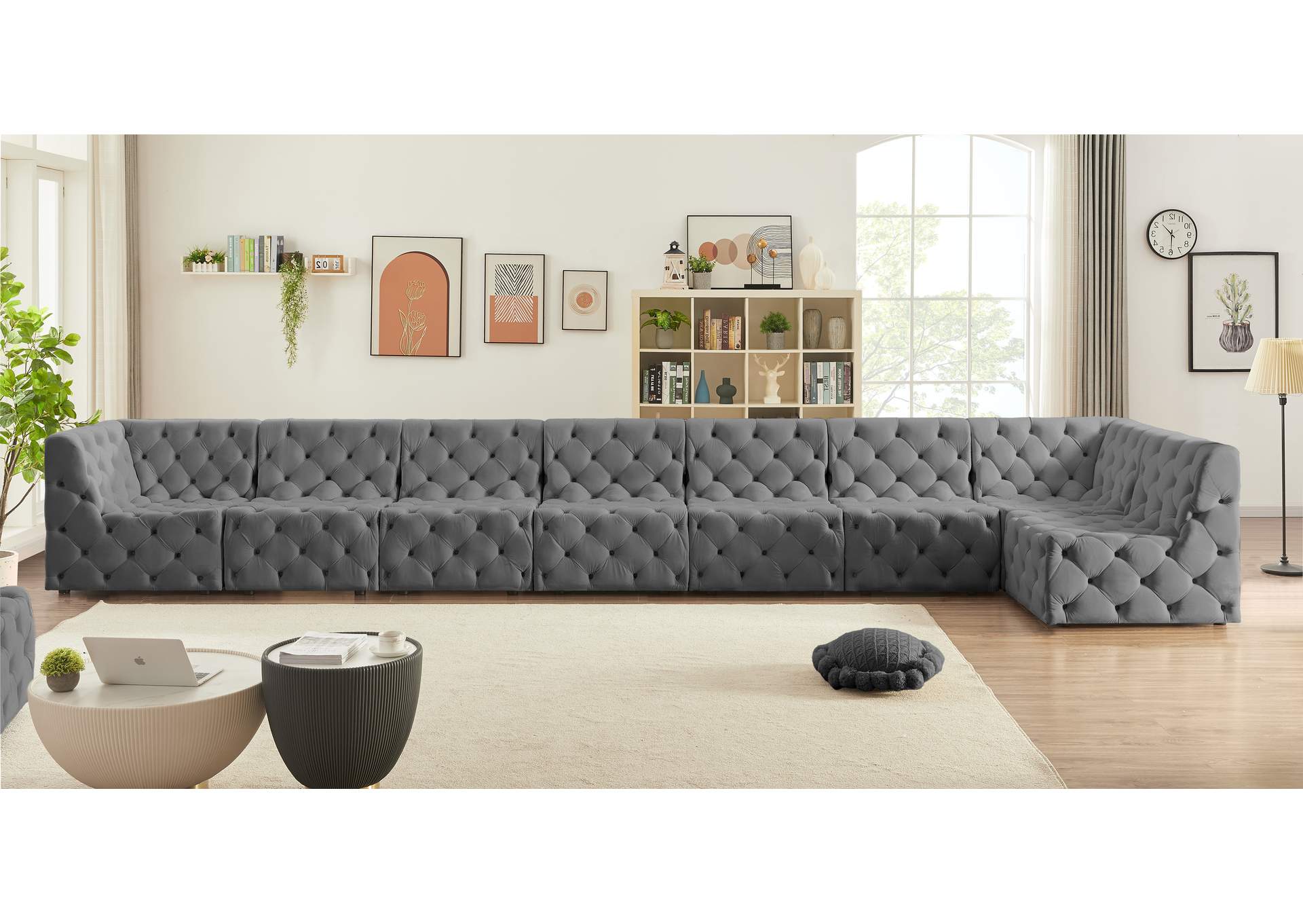 Tuft Grey Velvet Modular Sectional,Meridian Furniture