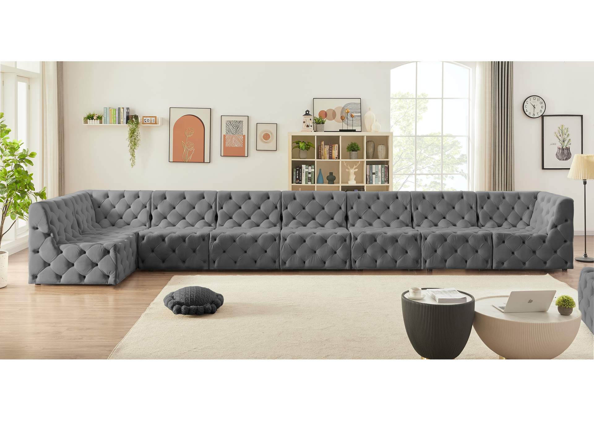 Tuft Grey Velvet Modular Sectional,Meridian Furniture