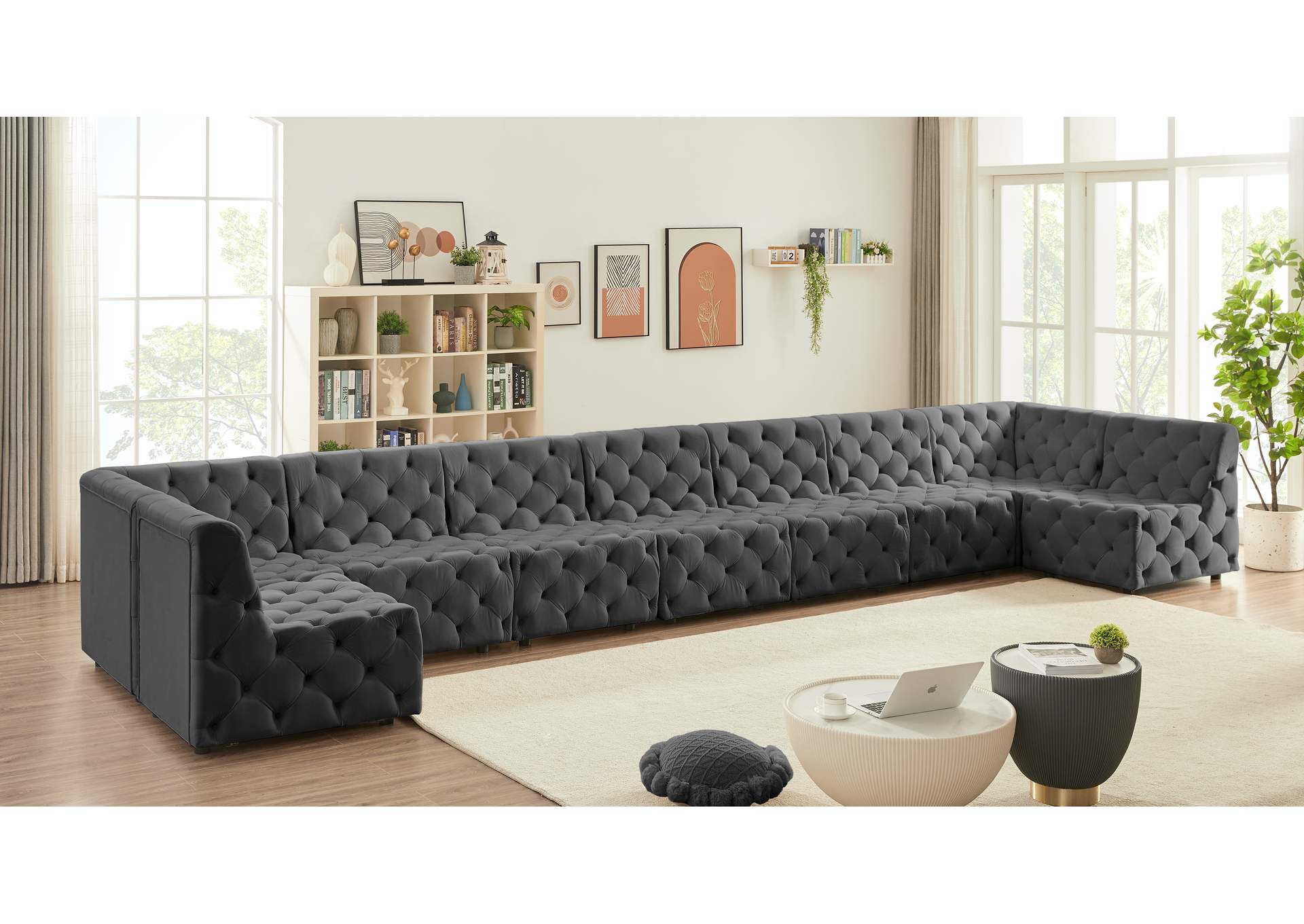 Tuft Grey Velvet Modular Sectional,Meridian Furniture