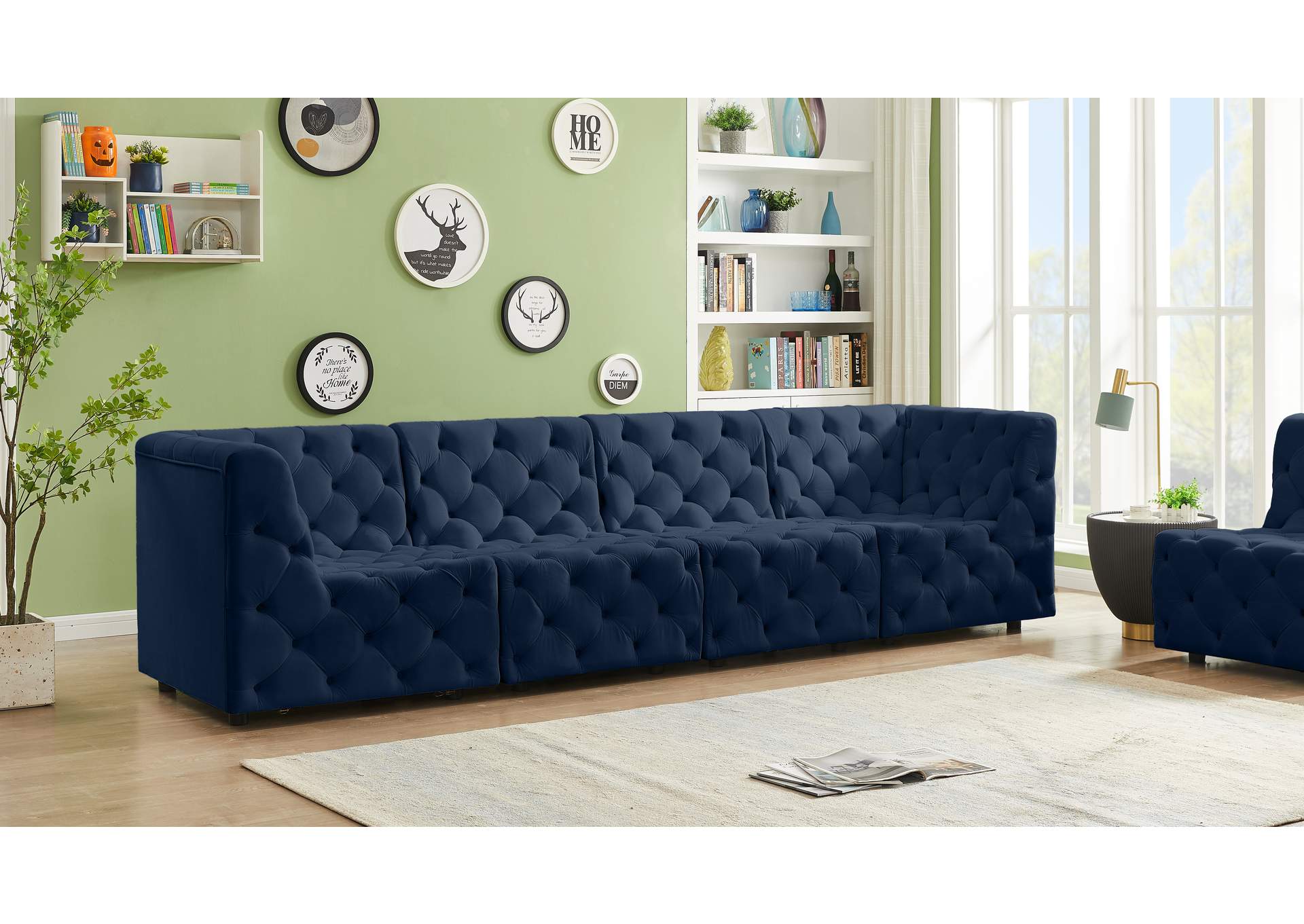 Tuft Navy Velvet Modular Sofa,Meridian Furniture