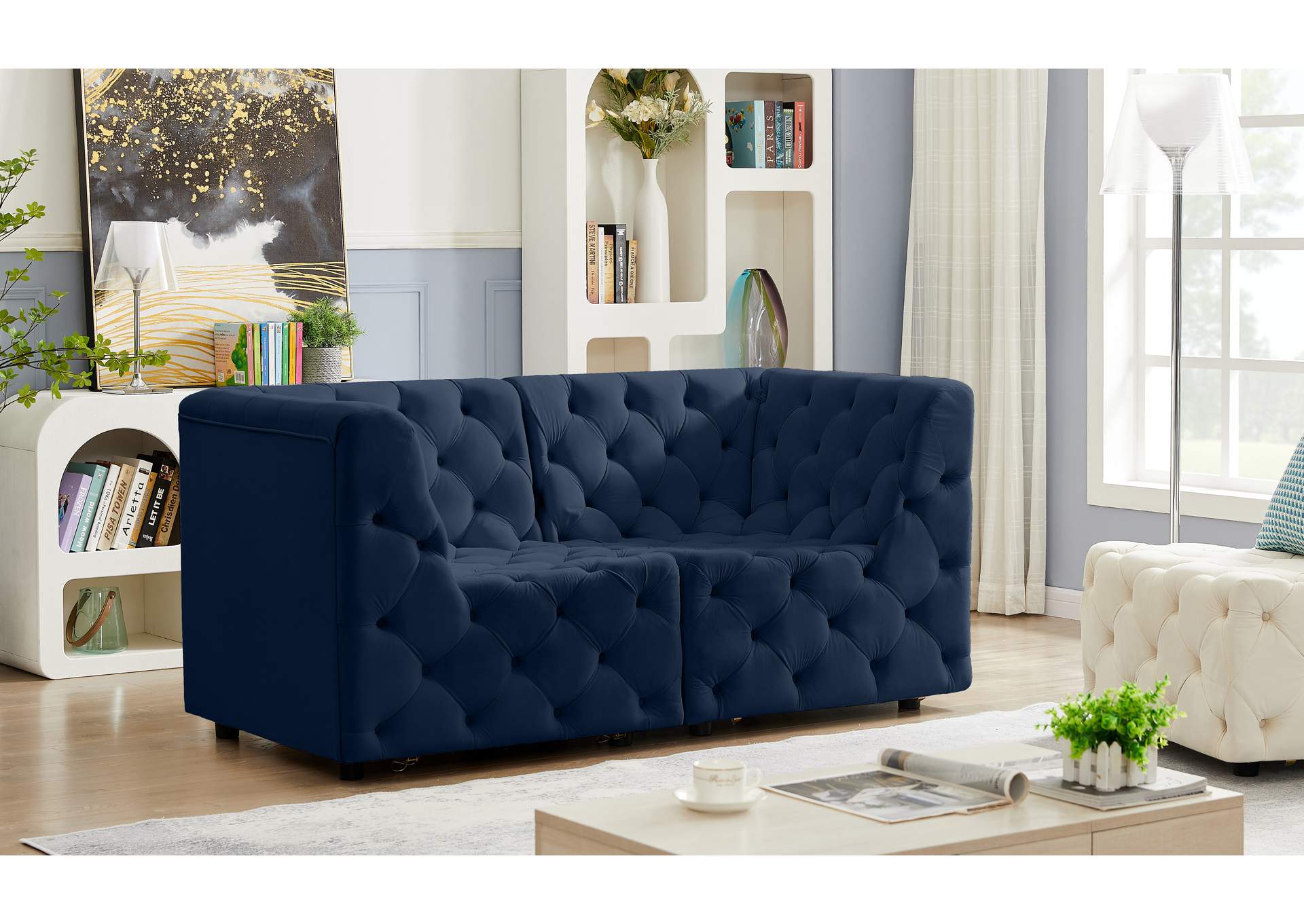 Tuft Navy Velvet Modular Sofa,Meridian Furniture