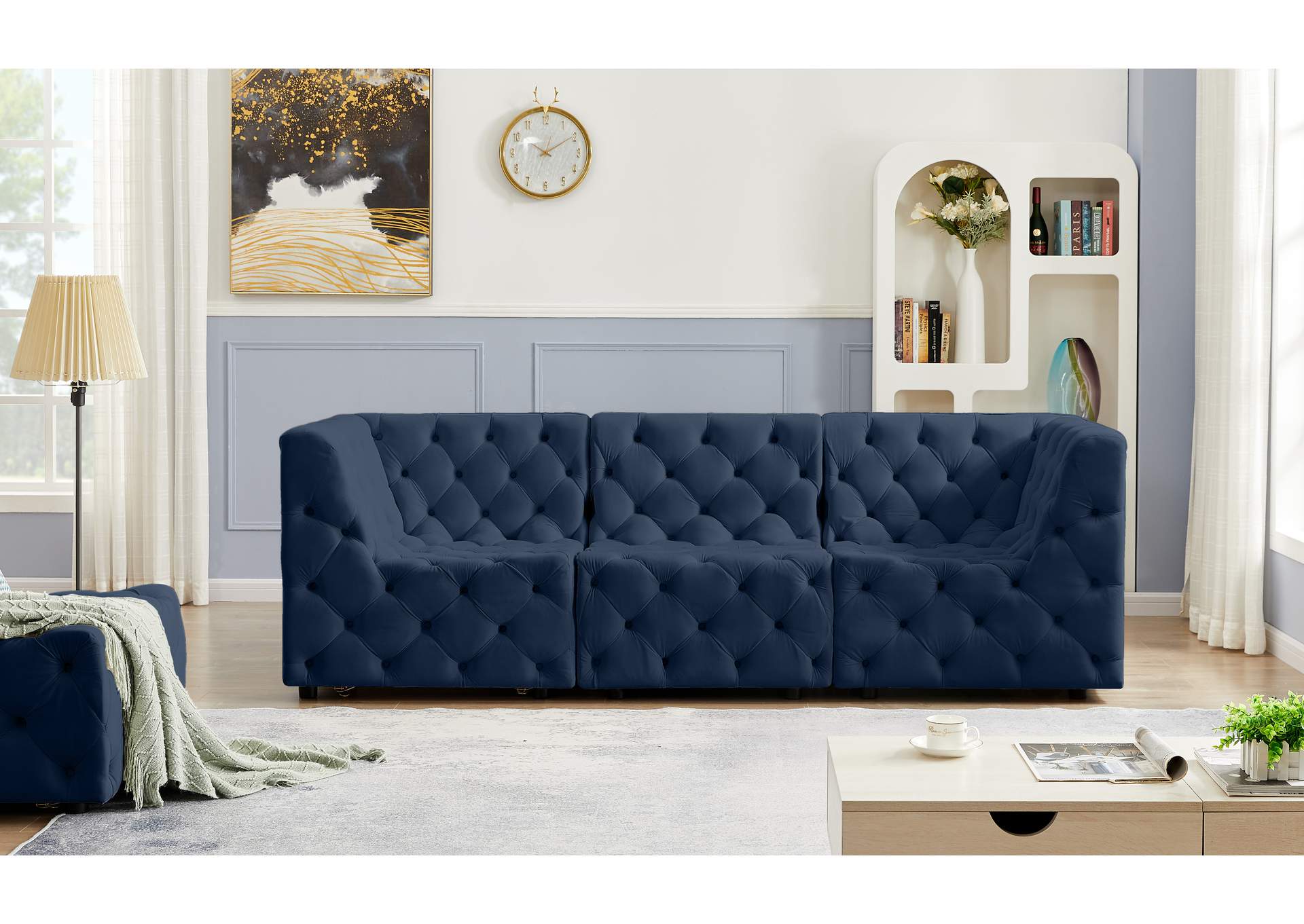 Tuft Navy Velvet Modular Sofa,Meridian Furniture