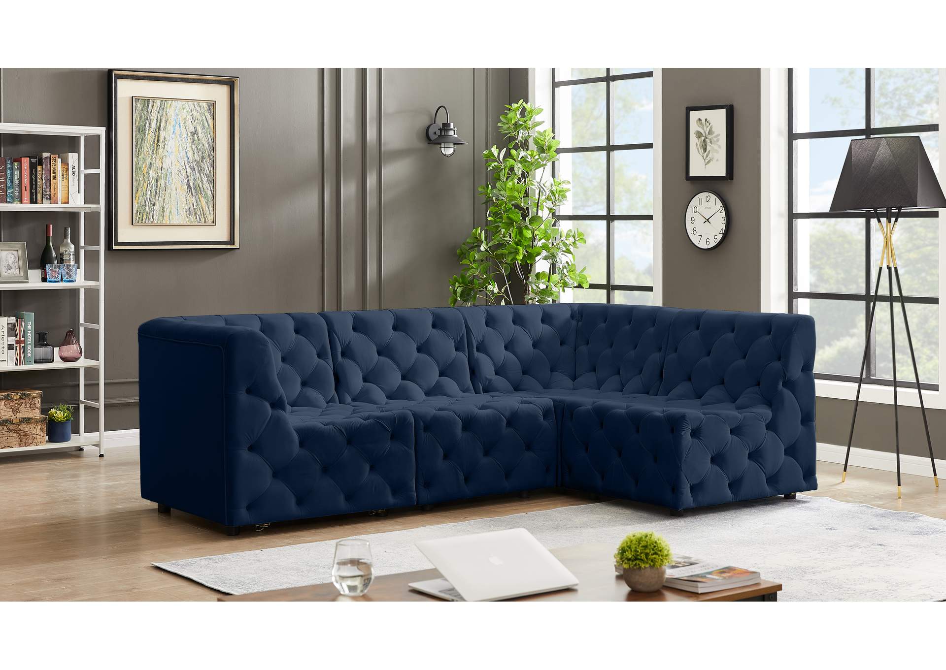 Tuft Navy Velvet Modular Sectional,Meridian Furniture