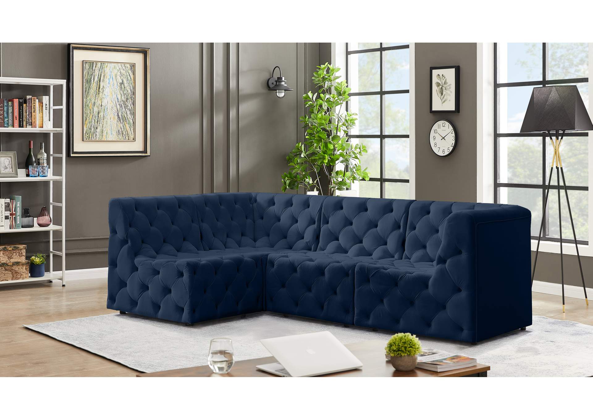 Tuft Navy Velvet Modular Sectional,Meridian Furniture