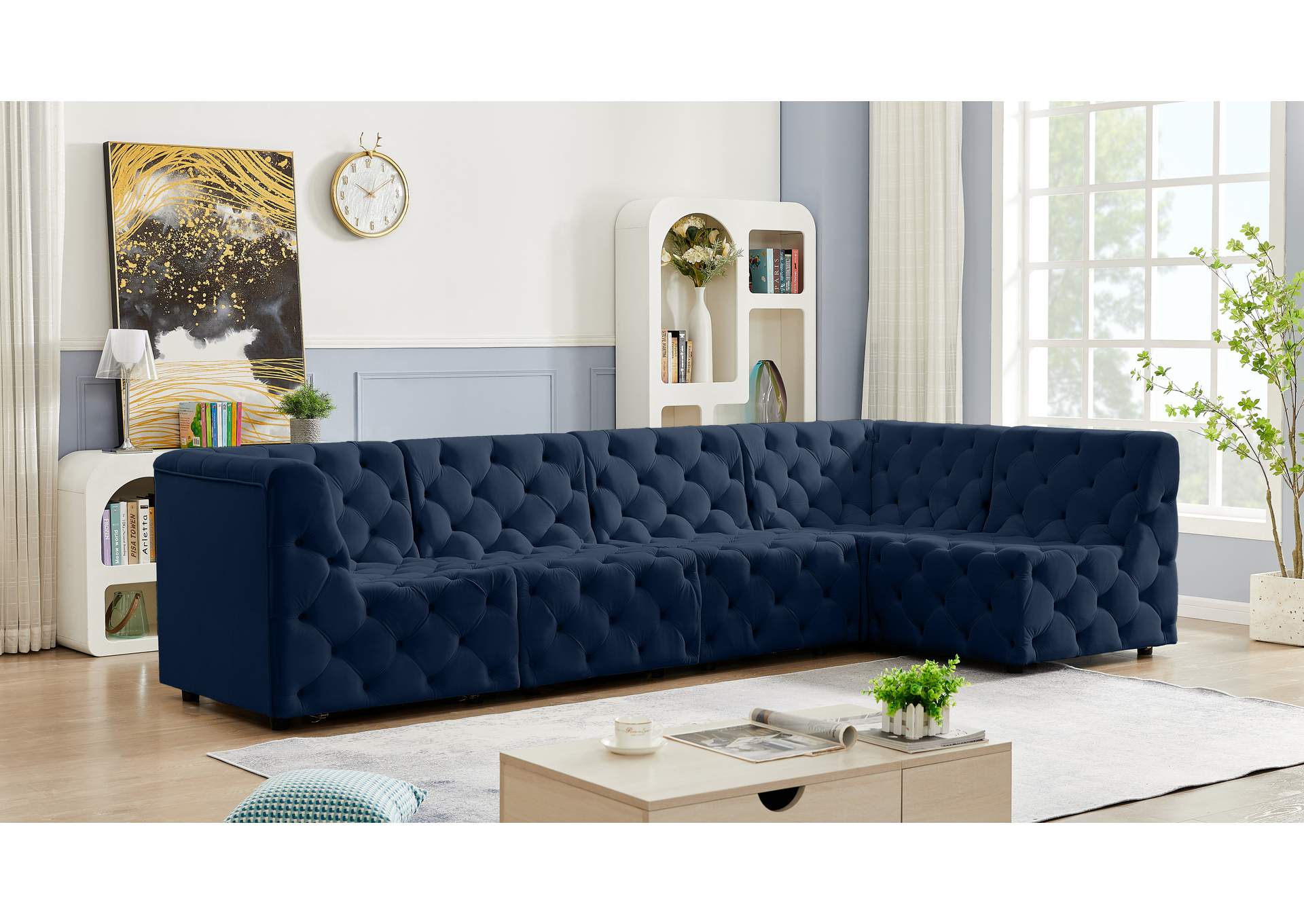 Tuft Navy Velvet Modular Sectional,Meridian Furniture