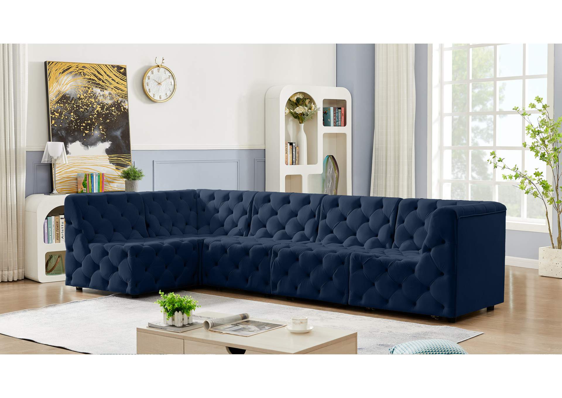 Tuft Navy Velvet Modular Sectional,Meridian Furniture