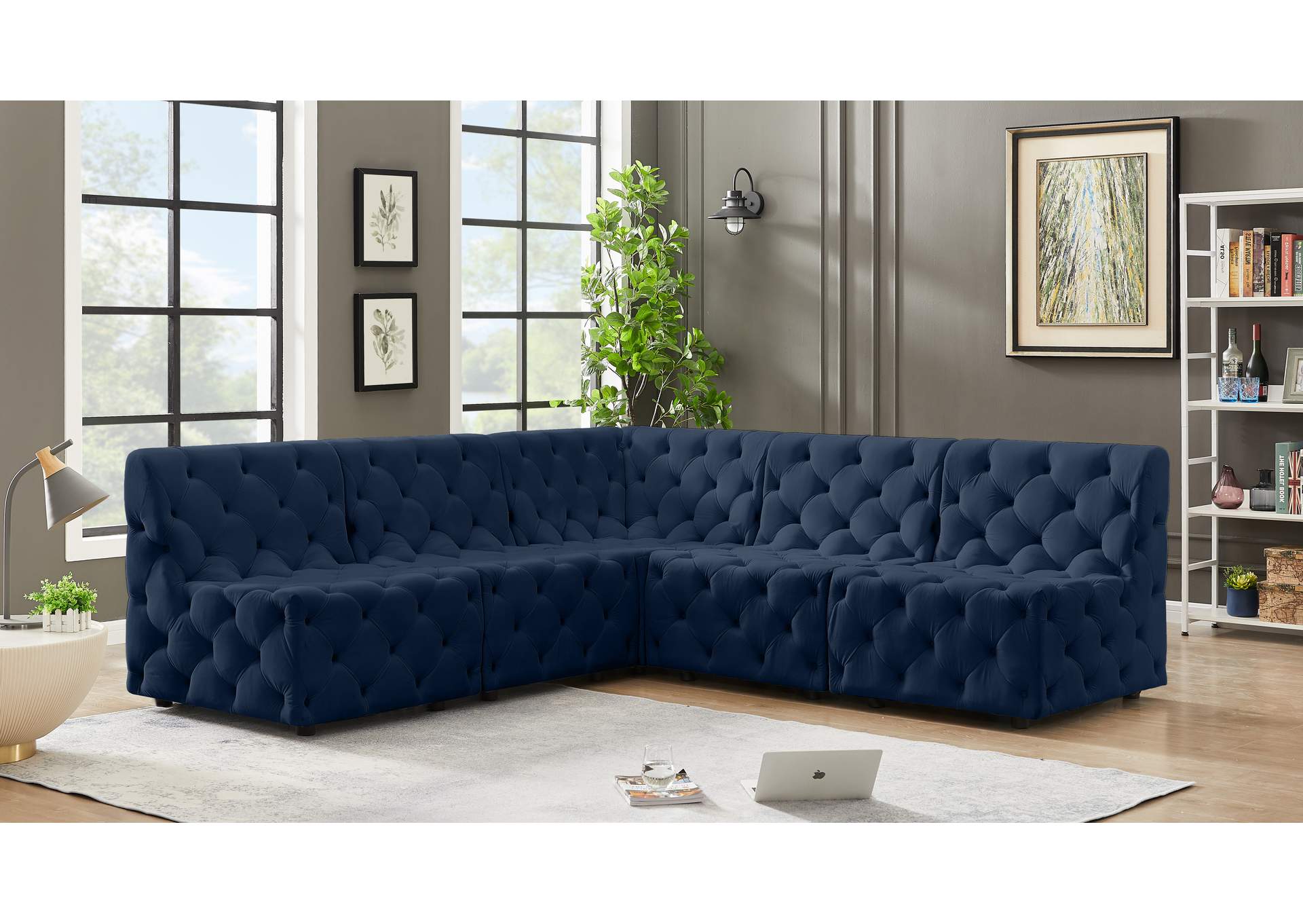 Tuft Navy Velvet Modular Sectional,Meridian Furniture