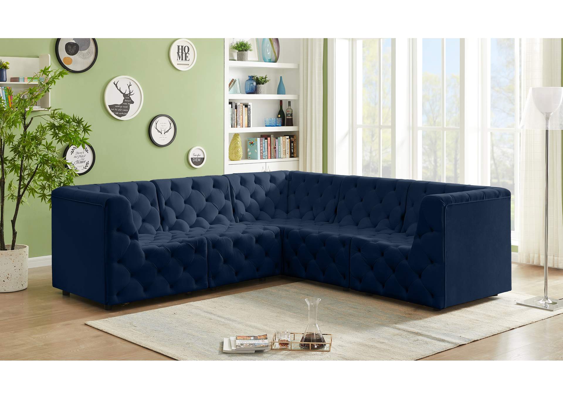 Tuft Navy Velvet Modular Sectional,Meridian Furniture