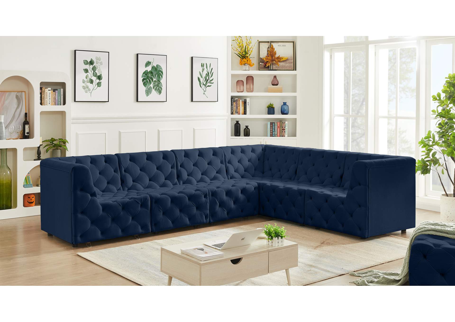 Tuft Navy Velvet Modular Sectional,Meridian Furniture