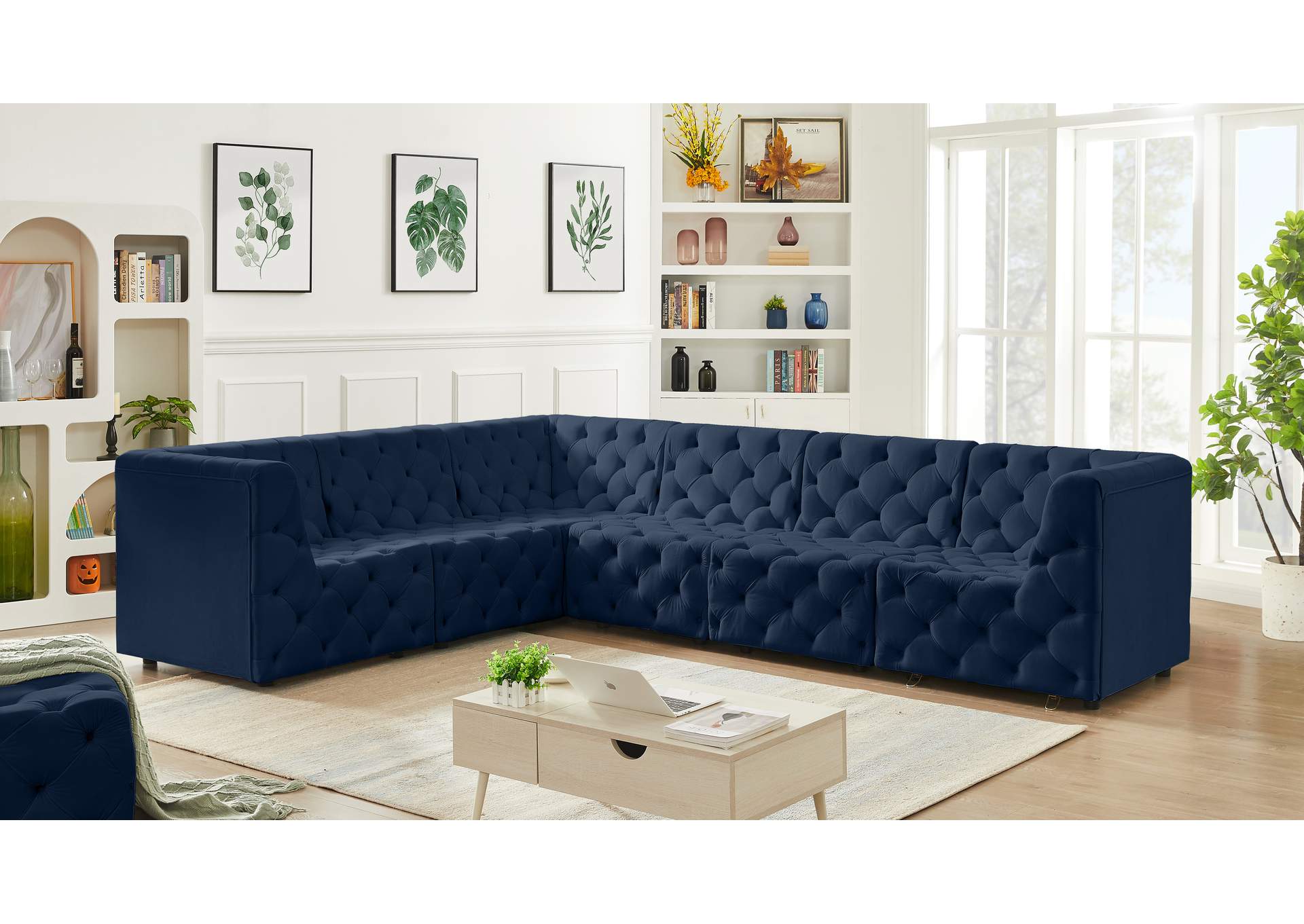 Tuft Navy Velvet Modular Sectional,Meridian Furniture