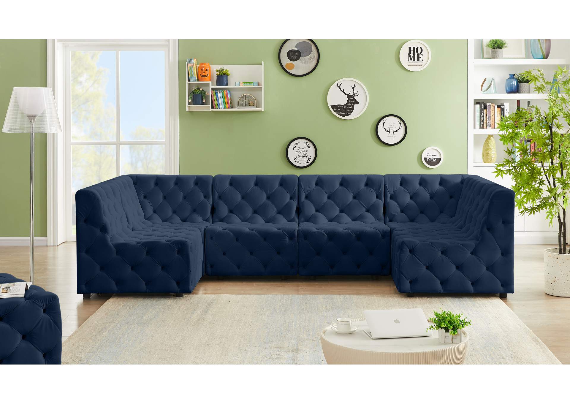 Tuft Navy Velvet Modular Sectional,Meridian Furniture