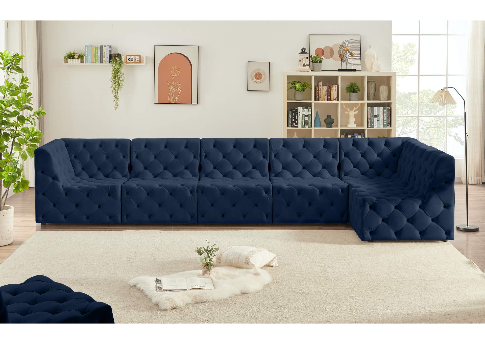 Tuft Navy Velvet Modular Sectional,Meridian Furniture