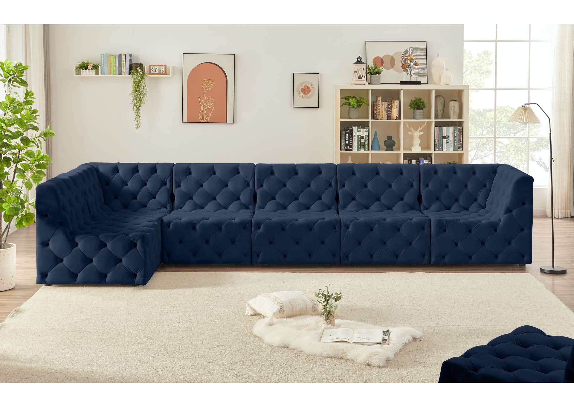 Tuft Navy Velvet Modular Sectional,Meridian Furniture