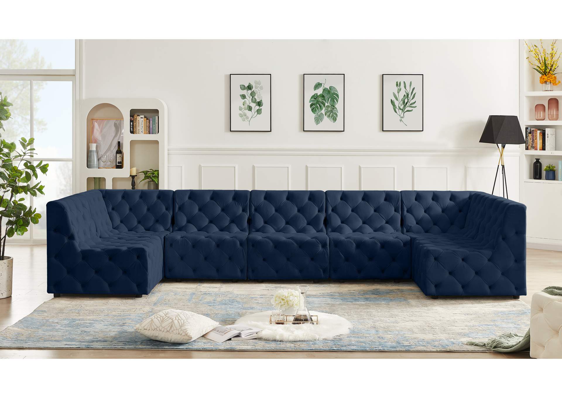 Tuft Navy Velvet Modular Sectional,Meridian Furniture