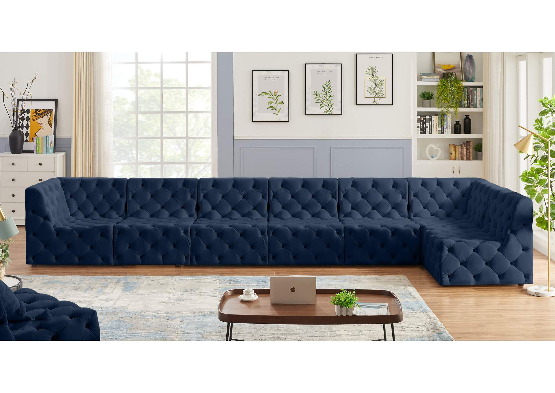 Tuft Navy Velvet Modular Sectional,Meridian Furniture