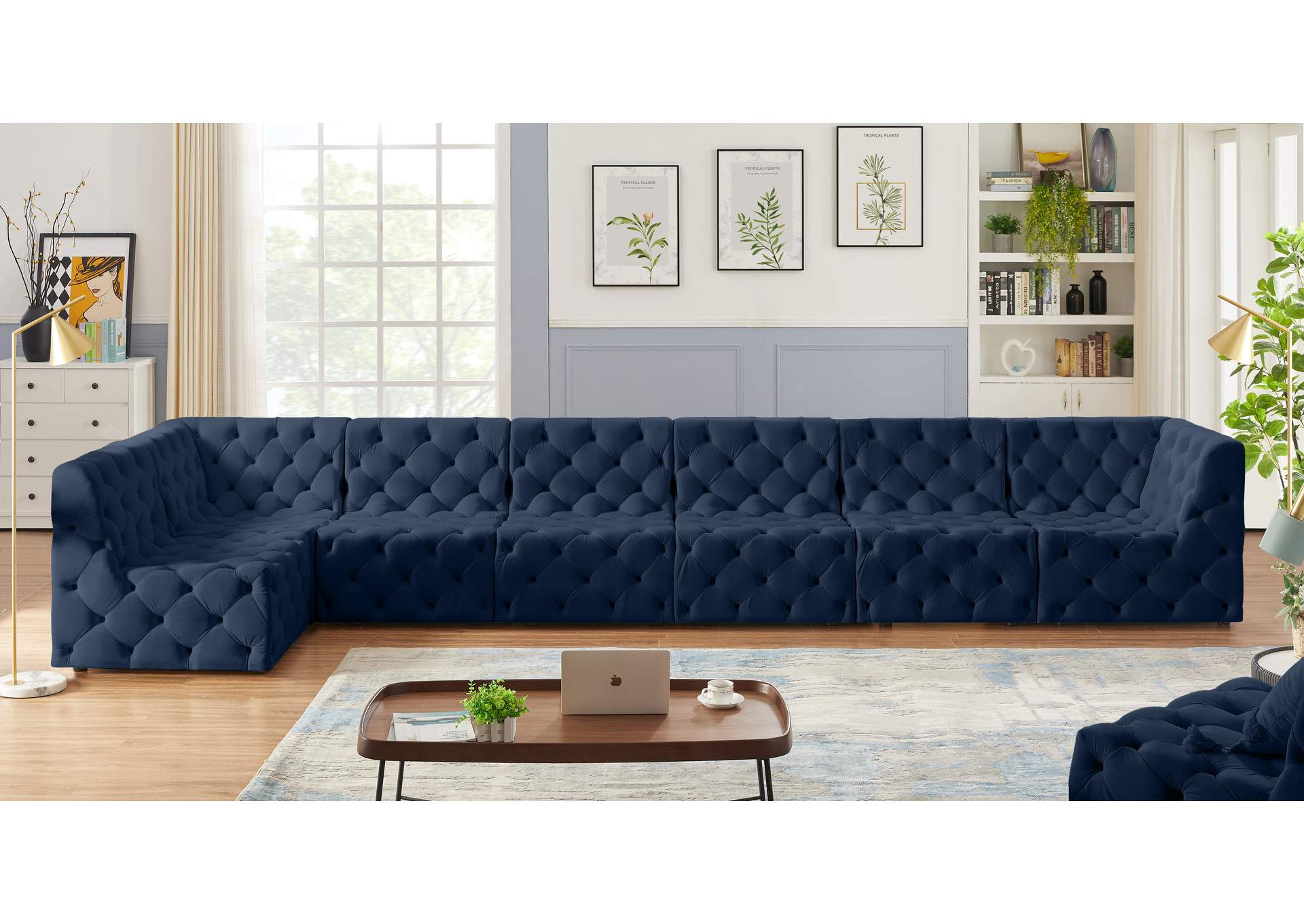 Tuft Navy Velvet Modular Sectional,Meridian Furniture