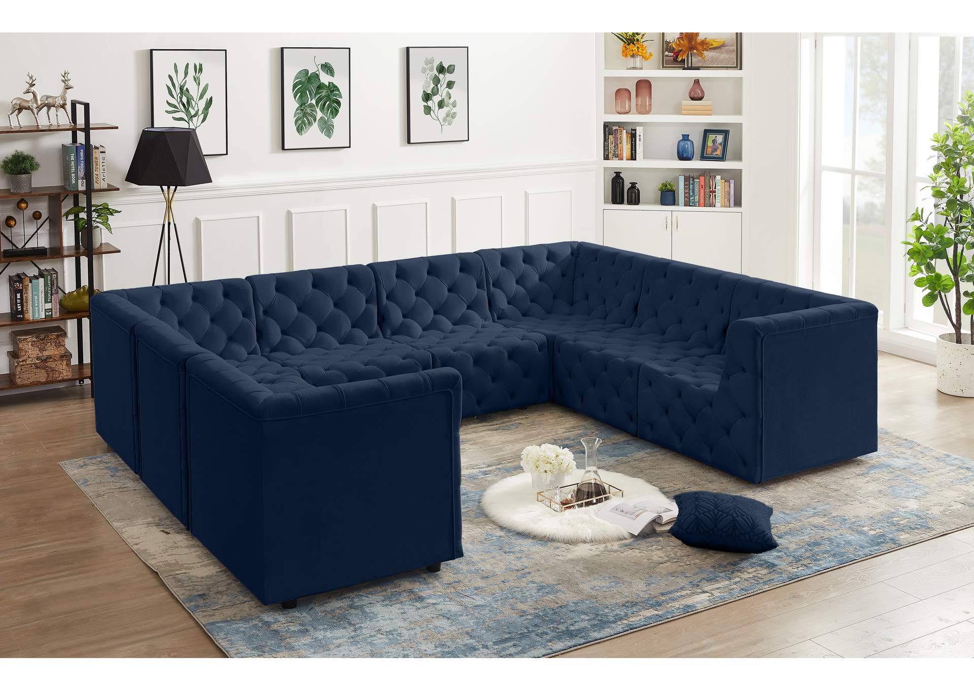 Tuft Navy Velvet Modular Sectional,Meridian Furniture