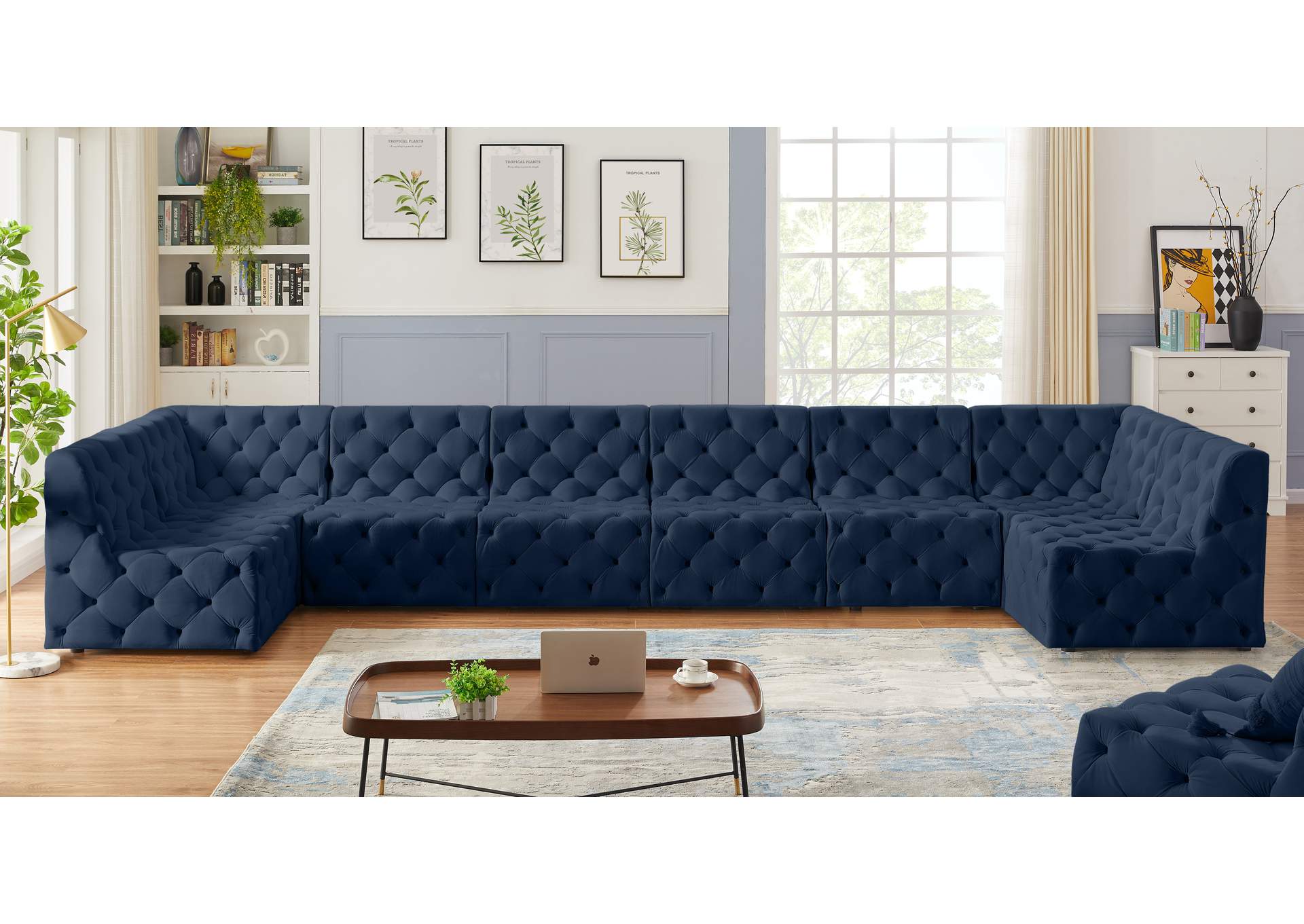 Tuft Navy Velvet Modular Sectional,Meridian Furniture