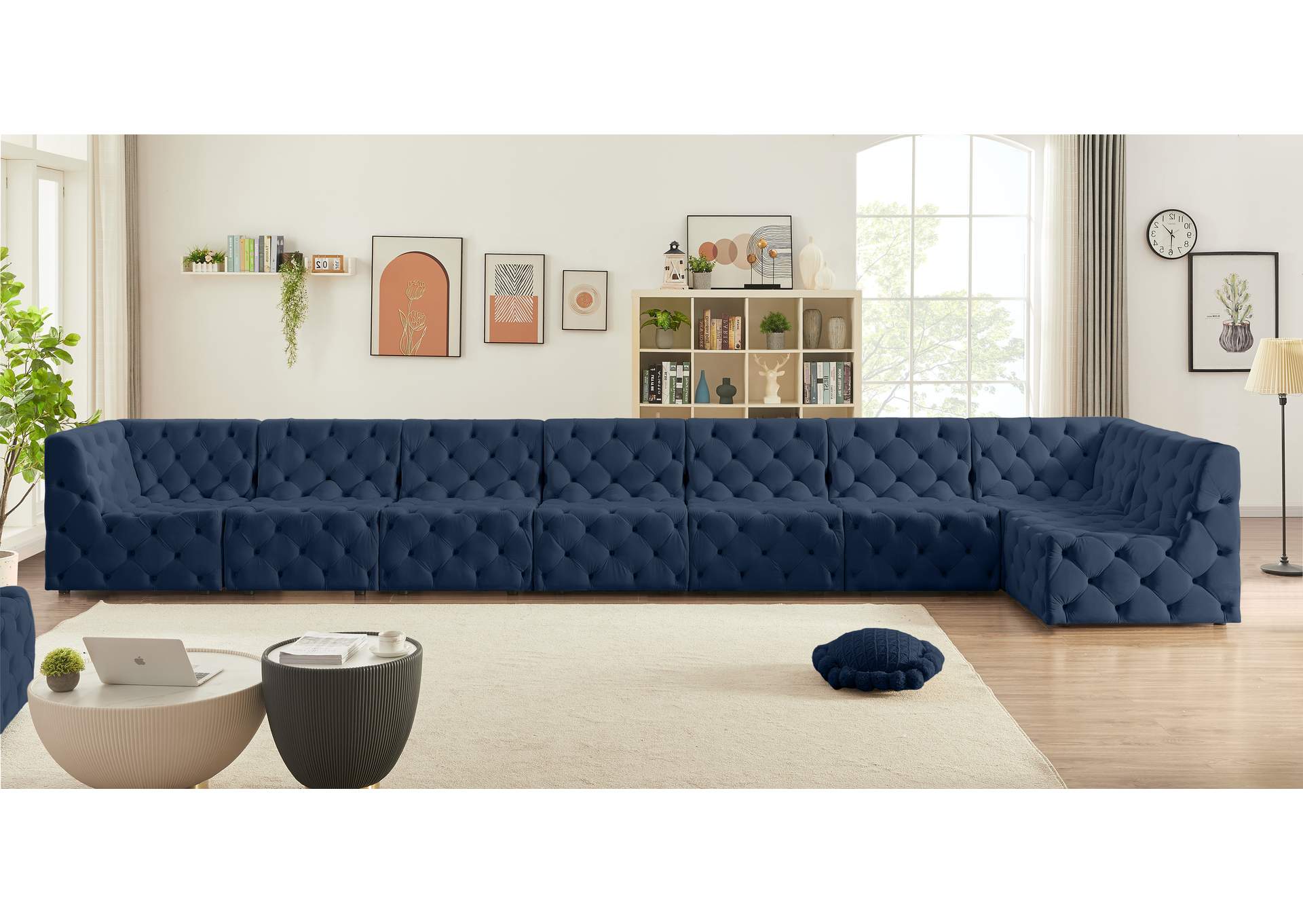 Tuft Navy Velvet Modular Sectional,Meridian Furniture