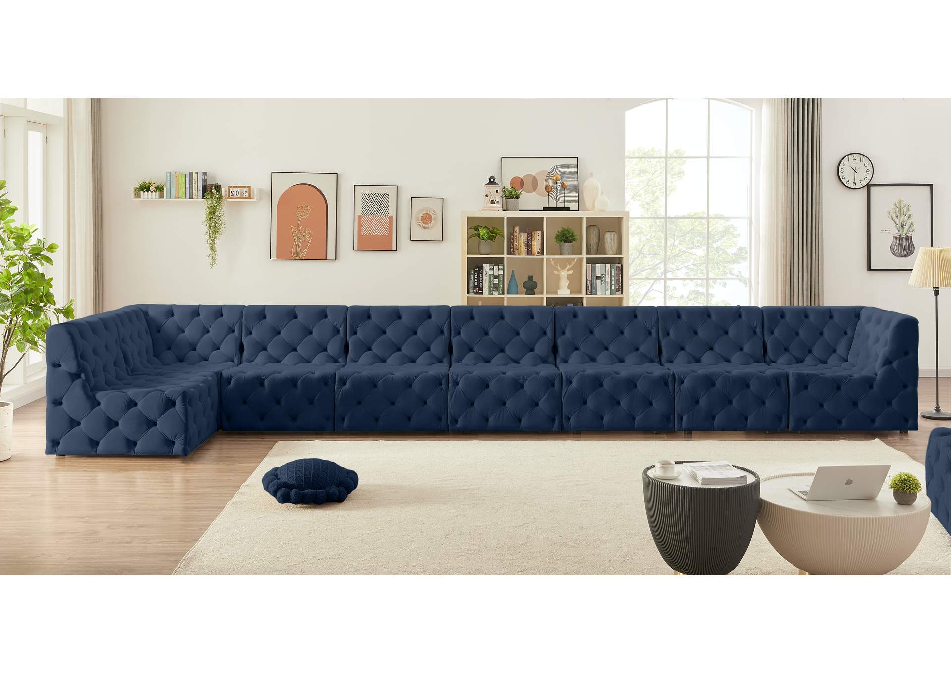 Tuft Navy Velvet Modular Sectional,Meridian Furniture