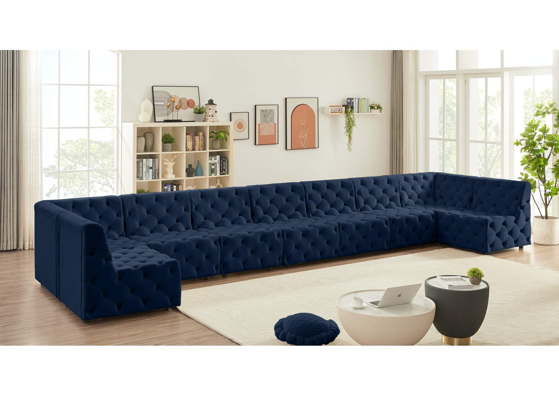 Tuft Navy Velvet Modular Sectional,Meridian Furniture