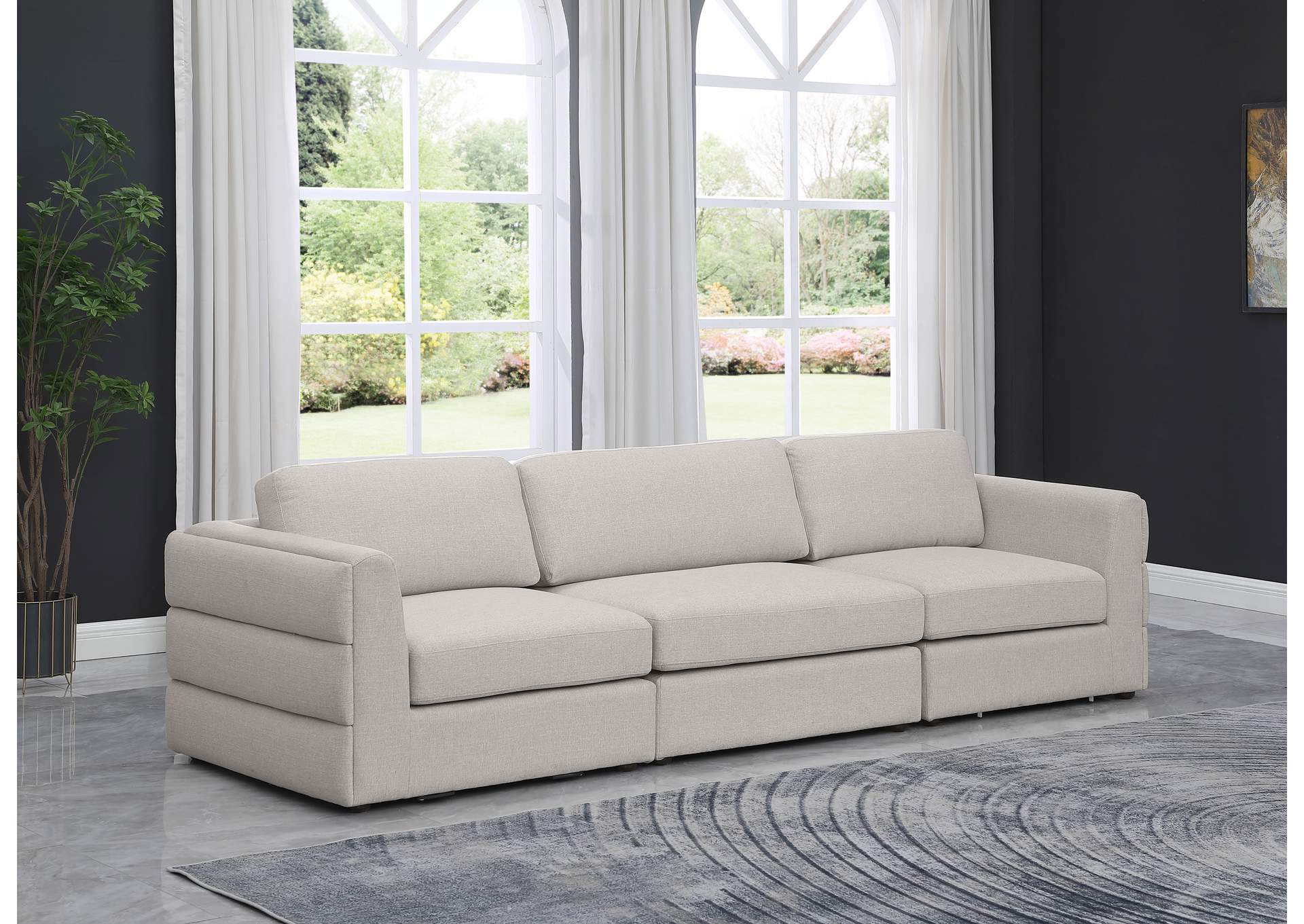 Beckham Beige Durable Linen Textured Fabric Modular Sofa,Meridian Furniture