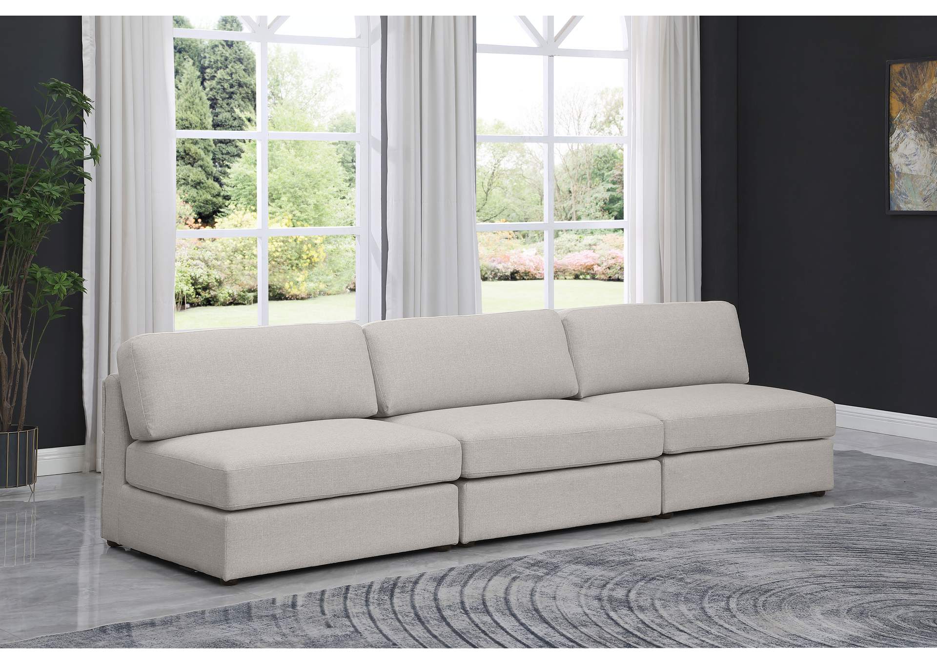 Beckham Beige Durable Linen Textured Fabric Modular Sofa,Meridian Furniture