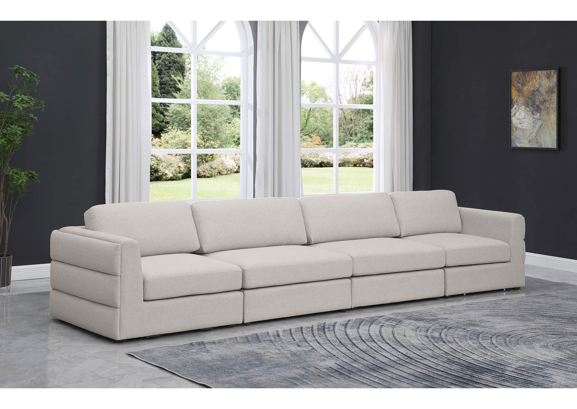 Beckham Beige Durable Linen Textured Fabric Modular Sofa,Meridian Furniture