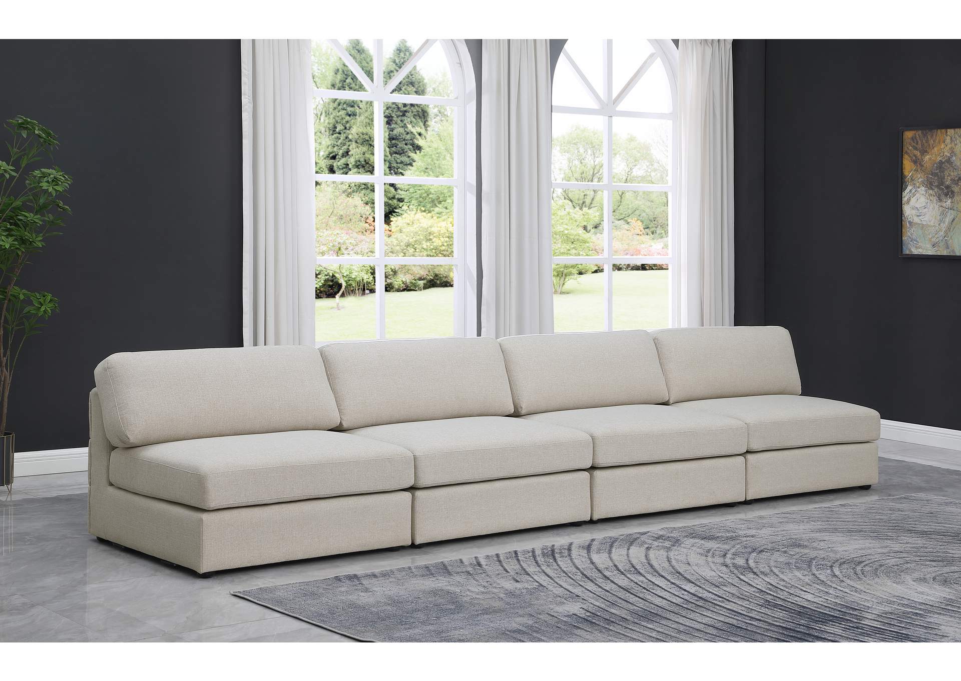 Beckham Beige Durable Linen Textured Fabric Modular Sofa,Meridian Furniture