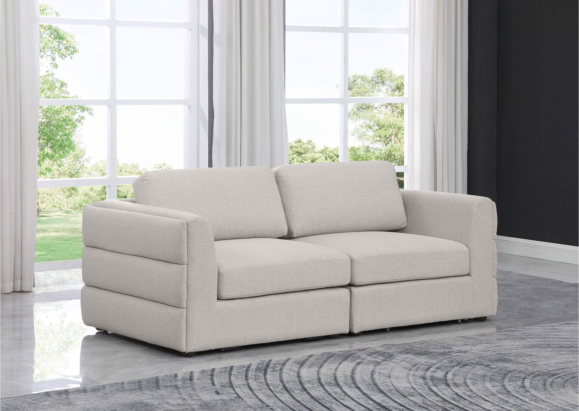 Beckham Beige Durable Linen Textured Fabric Modular Sofa,Meridian Furniture