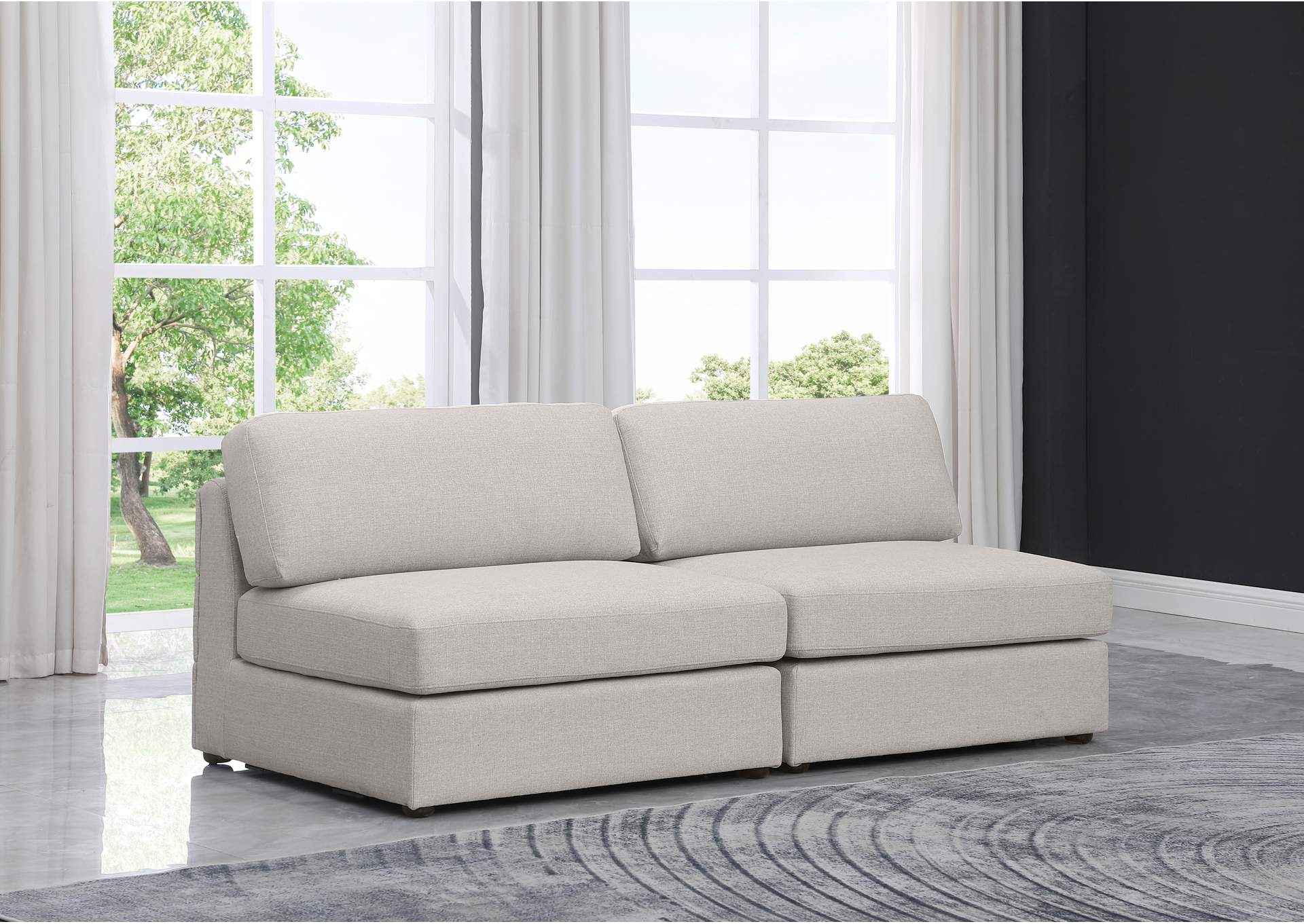 Beckham Beige Durable Linen Textured Fabric Modular Sofa,Meridian Furniture