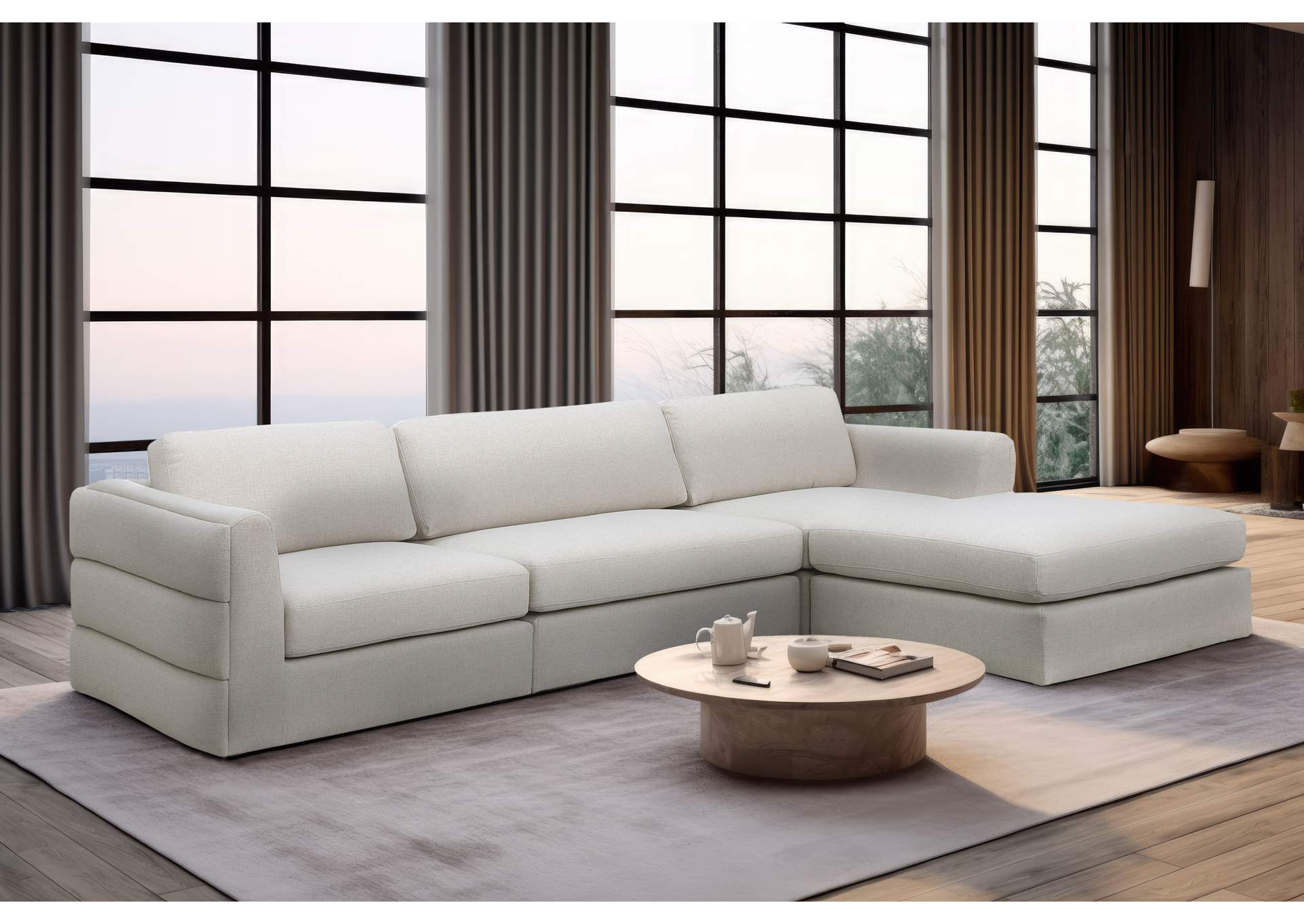 Beckham Beige Durable Linen Textured Fabric Modular Sectional,Meridian Furniture