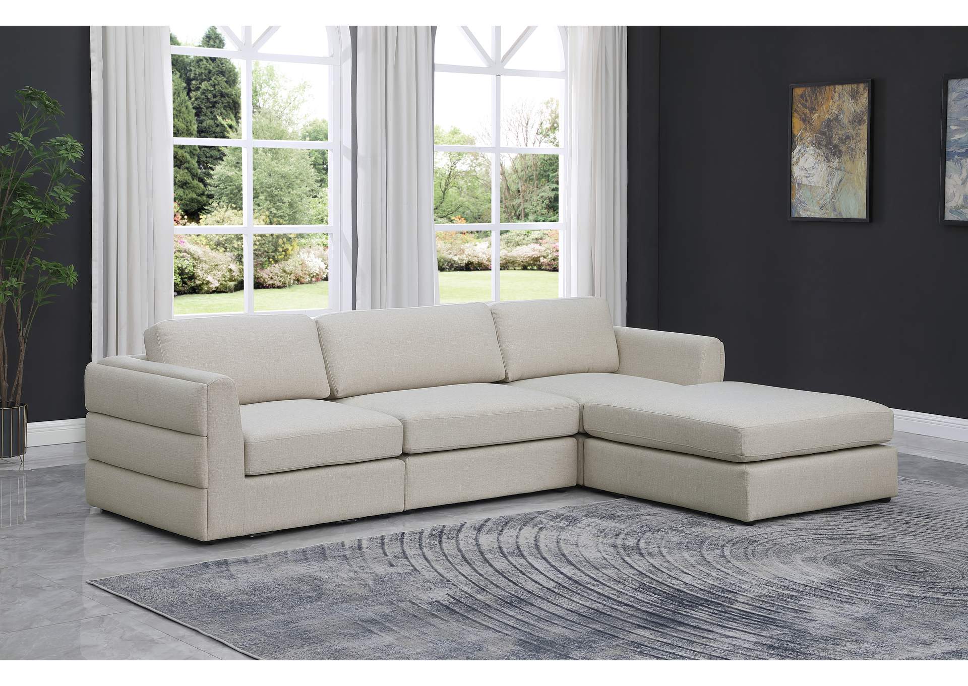 Beckham Beige Durable Linen Textured Fabric Modular Sectional,Meridian Furniture