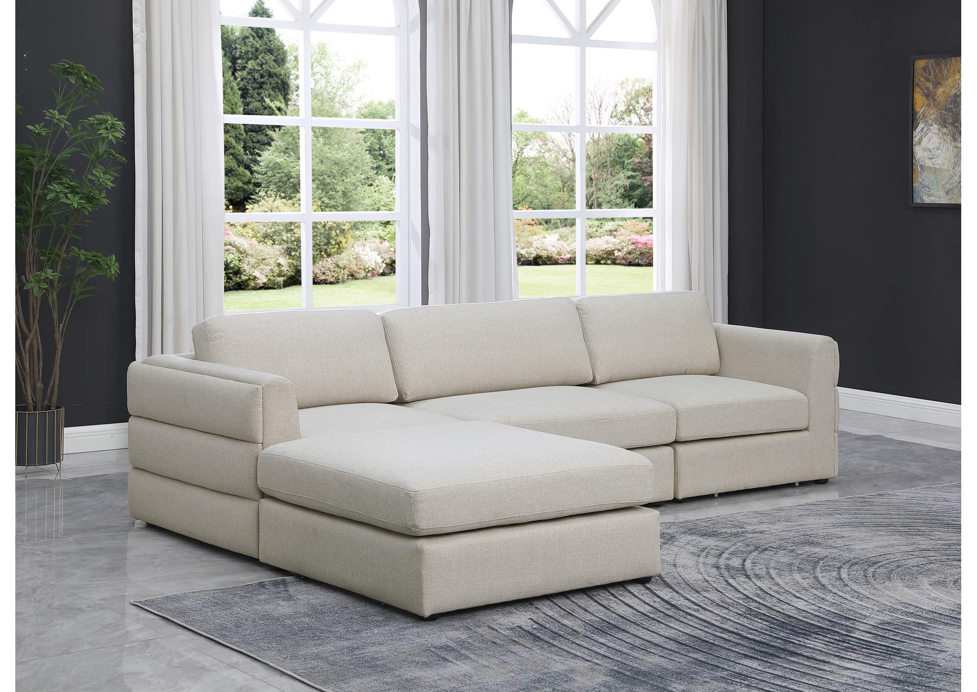 Beckham Beige Durable Linen Textured Fabric Modular Sectional,Meridian Furniture